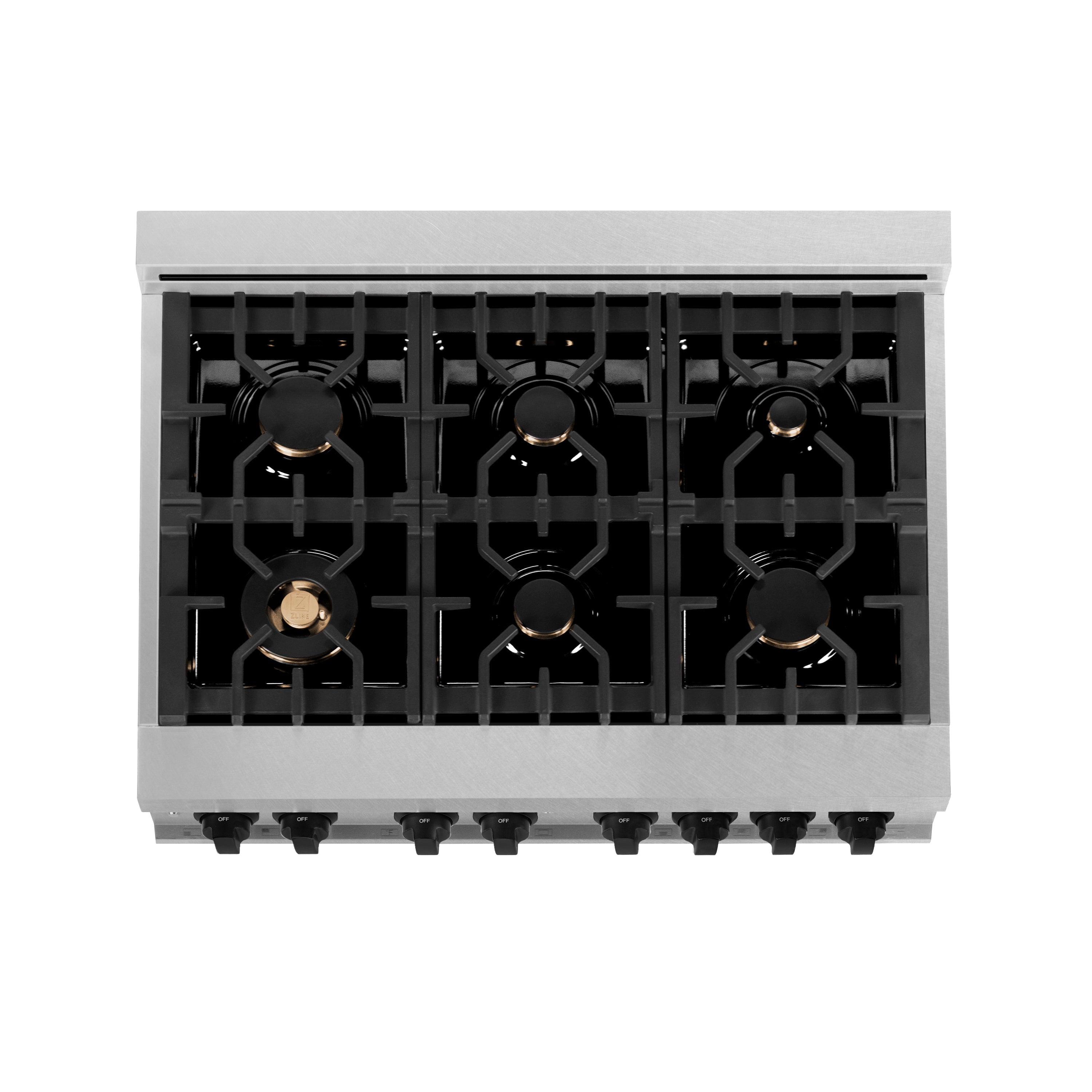 ZLINE Autograph 36 in. 4.6 cu. ft. Legacy Dual Fuel Range with 6 Gas Burners and Electric Convection Oven in Satin Stainless Steel with Matte Black Accents (RASZ-SN-36-MB)