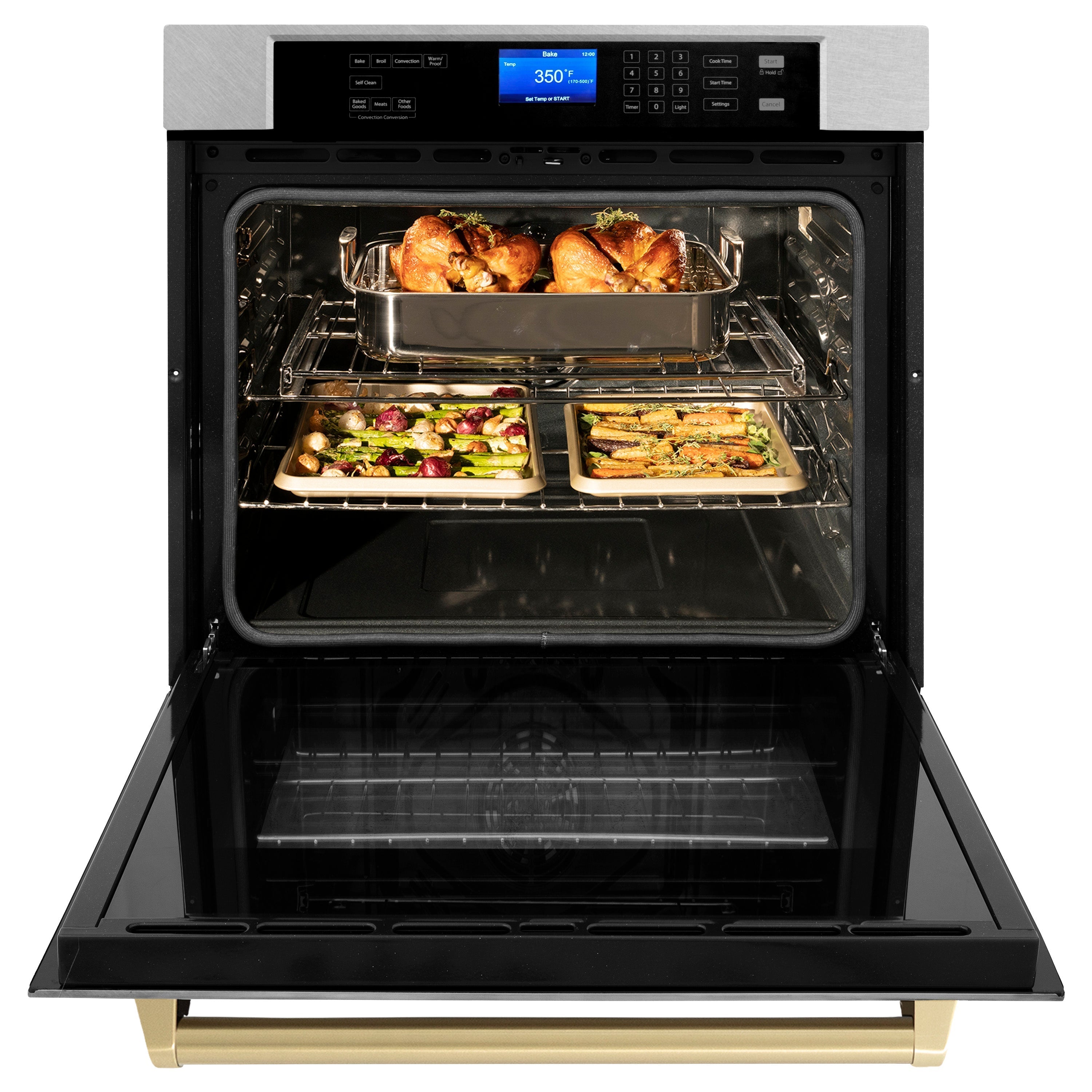 ZLINE 30" Autograph Professional True Convection Single Wall Oven with Air Fry and Self Clean in Satin Stainless Steel with Champagne Bronze Handle, WASSZ-30-CB