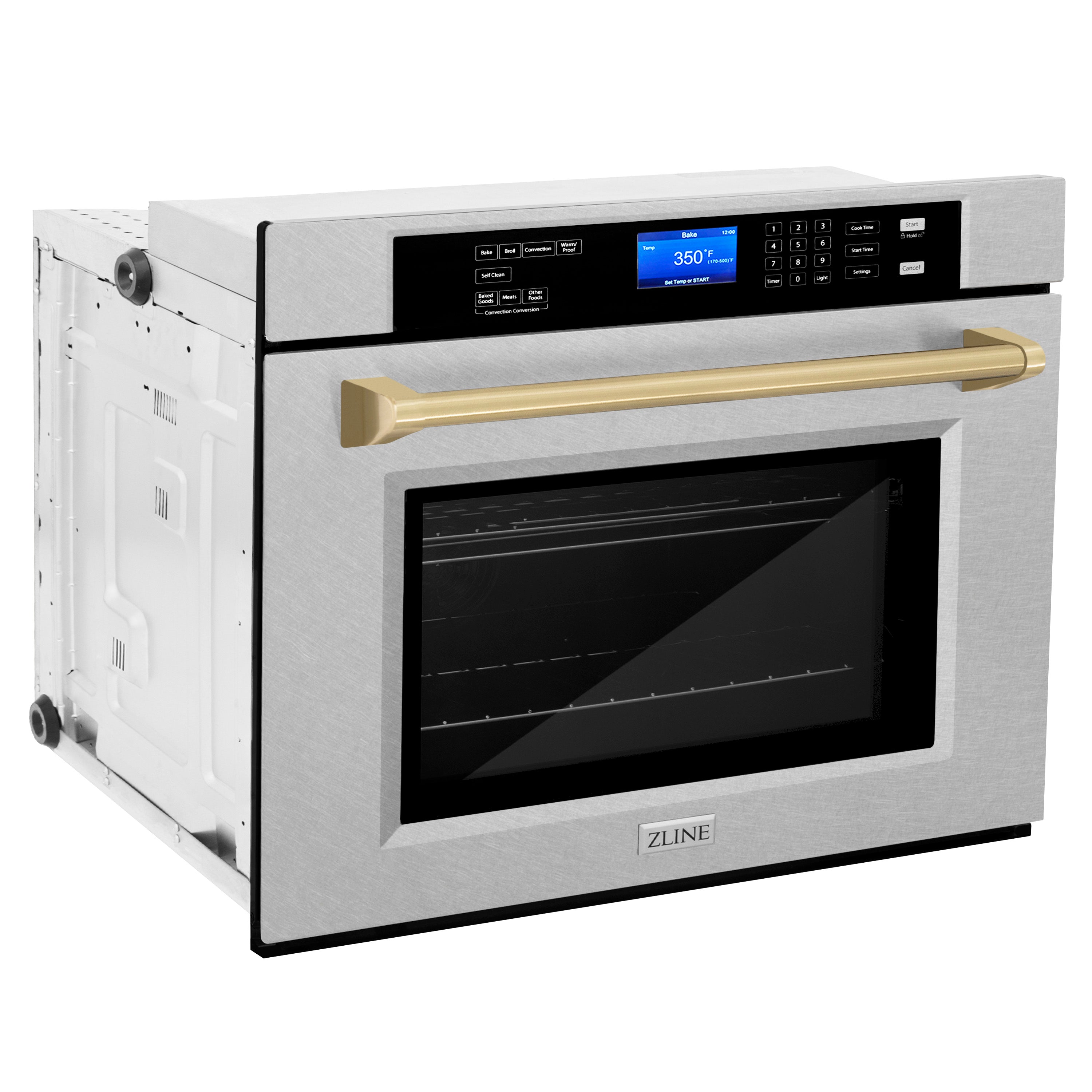 ZLINE 30" Autograph Professional True Convection Single Wall Oven with Air Fry and Self Clean in Satin Stainless Steel with Champagne Bronze Handle, WASSZ-30-CB