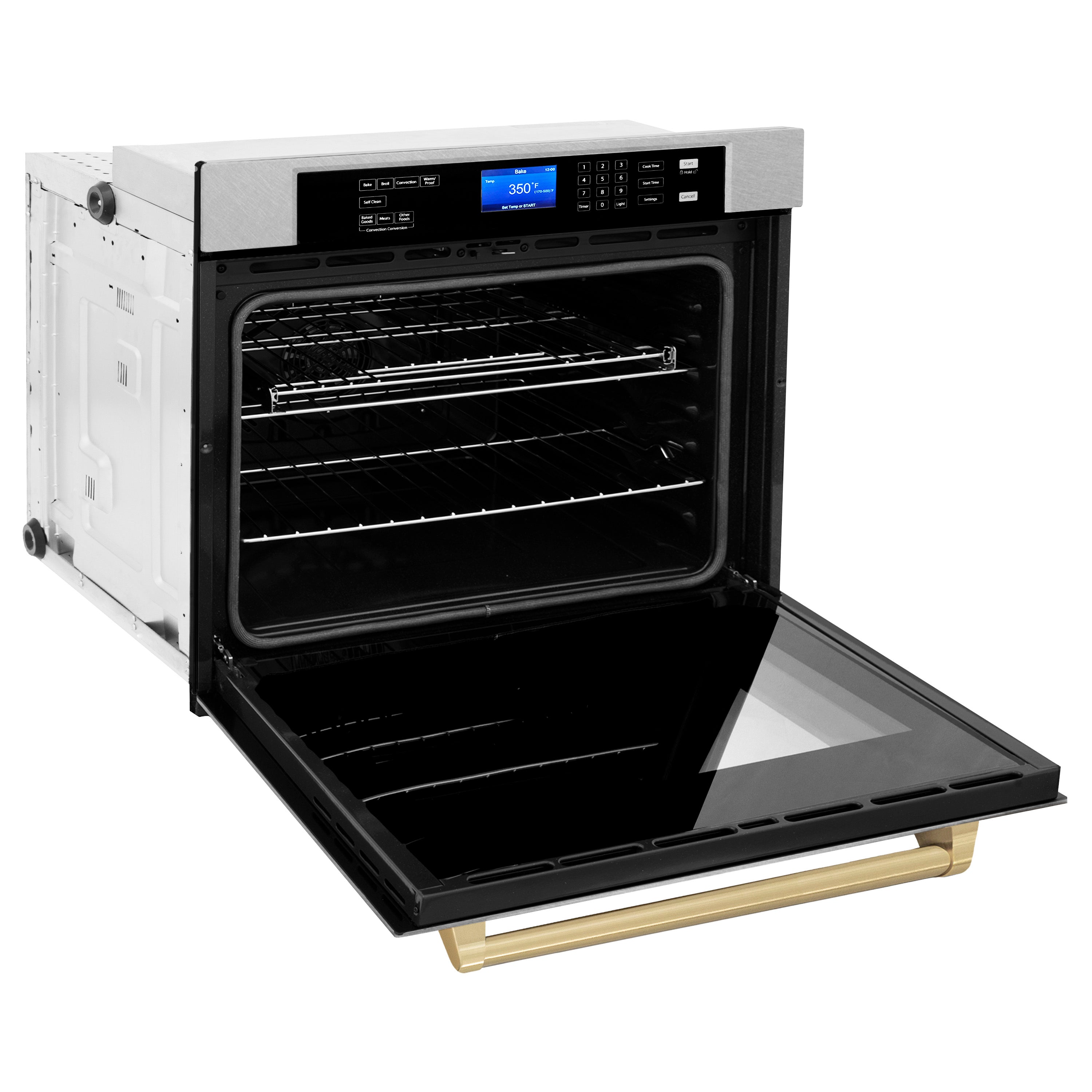 ZLINE 30" Autograph Professional True Convection Single Wall Oven with Air Fry and Self Clean in Satin Stainless Steel with Champagne Bronze Handle, WASSZ-30-CB