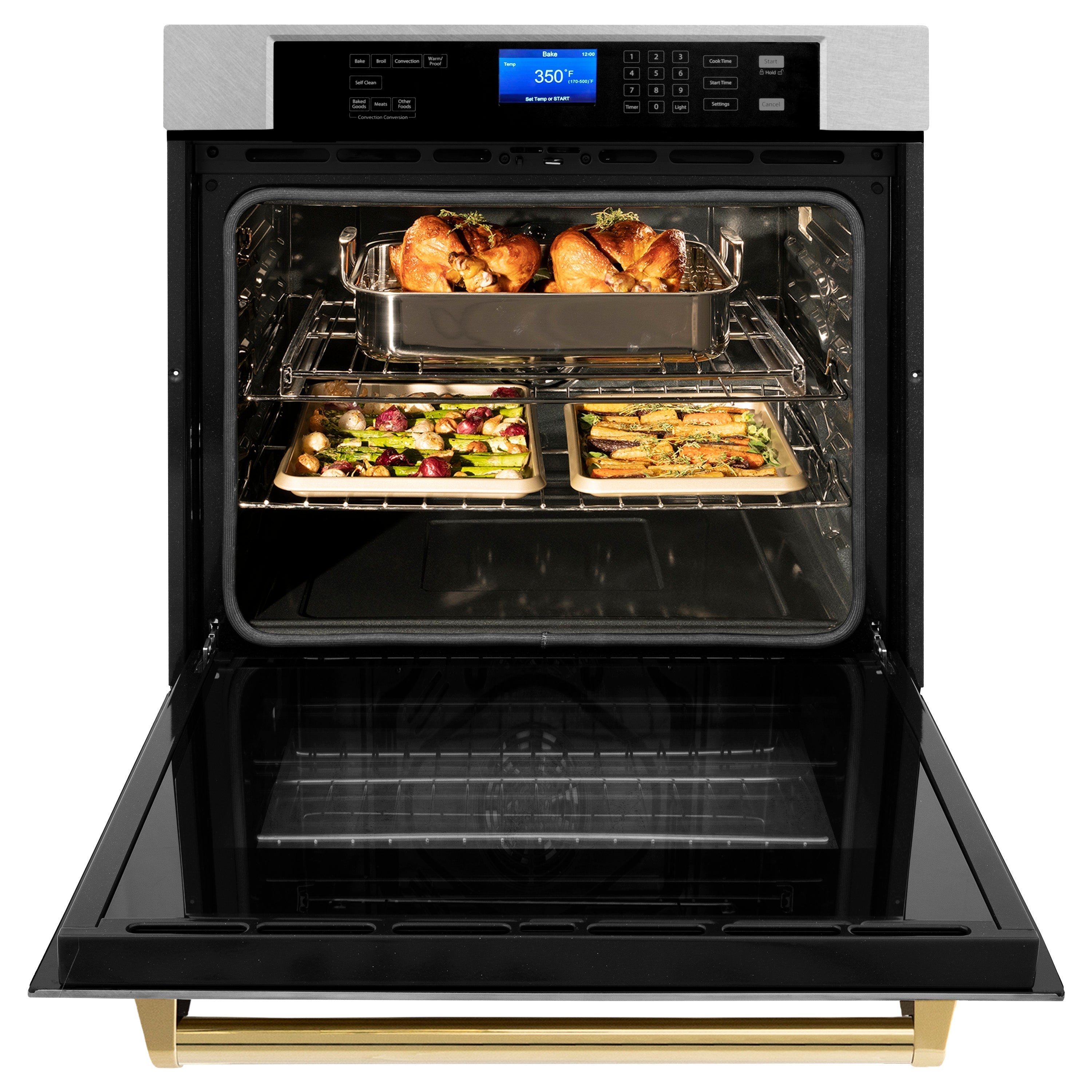 ZLINE 30" Autograph Professional True Convection Single Wall Oven with Air Fry and Self Clean in Satin Stainless Steel with Polished Gold Handle, WASSZ-30-G