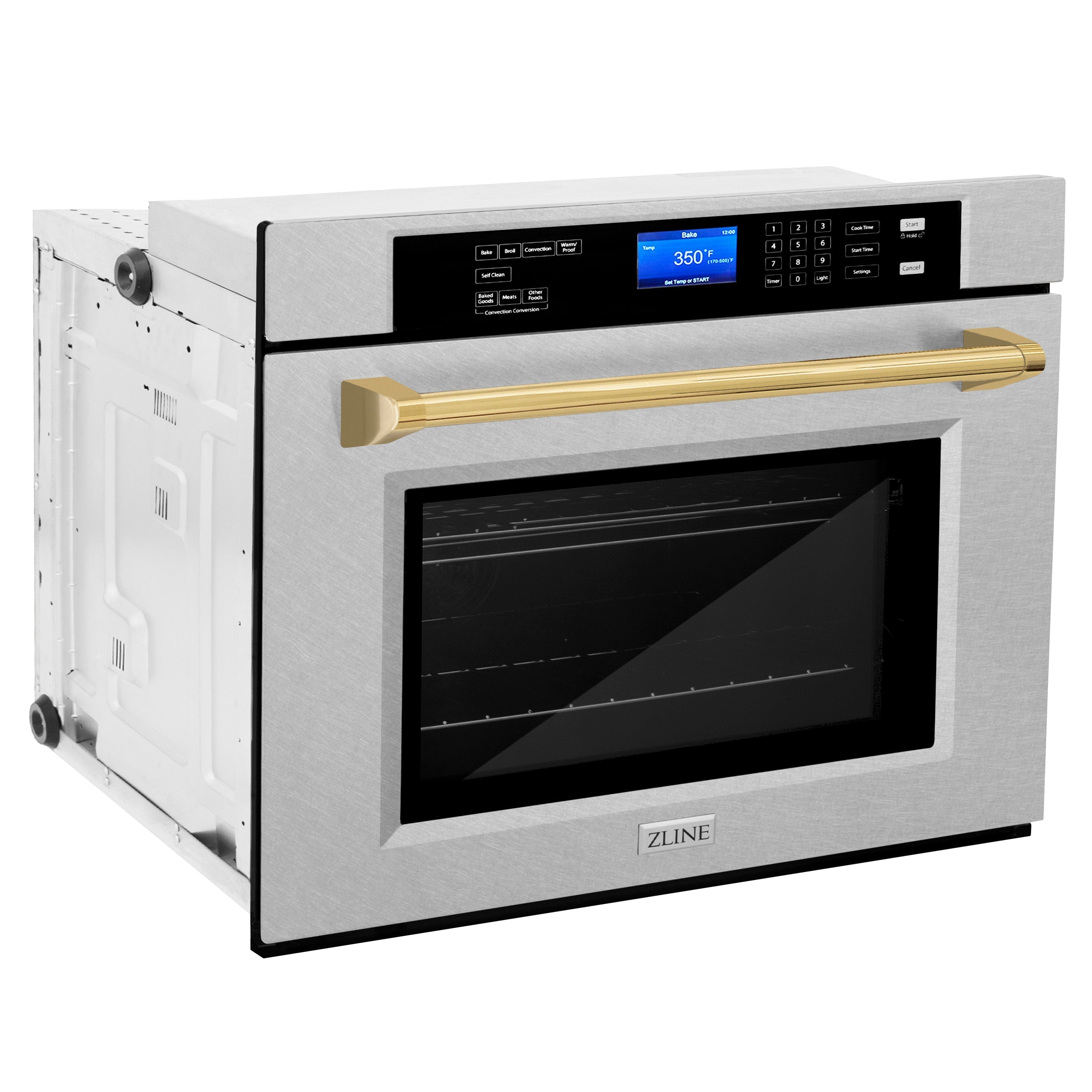 ZLINE 30" Autograph Professional True Convection Single Wall Oven with Air Fry and Self Clean in Satin Stainless Steel with Polished Gold Handle, WASSZ-30-G