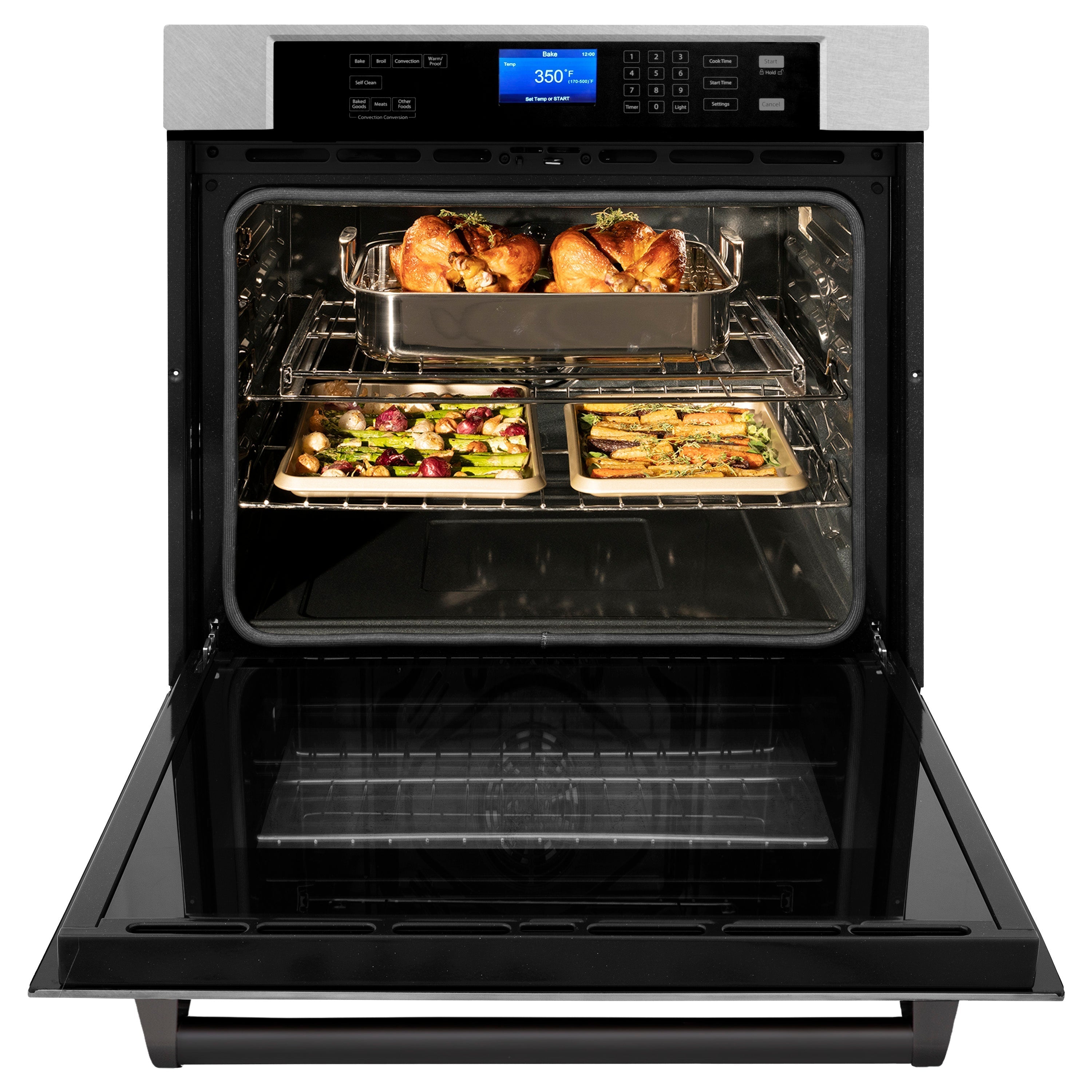 ZLINE 30" Autograph Professional True Convection Single Wall Oven with Air Fry and Self Clean in Satin Stainless Steel with Matte Black Handle, WASSZ-30-MB