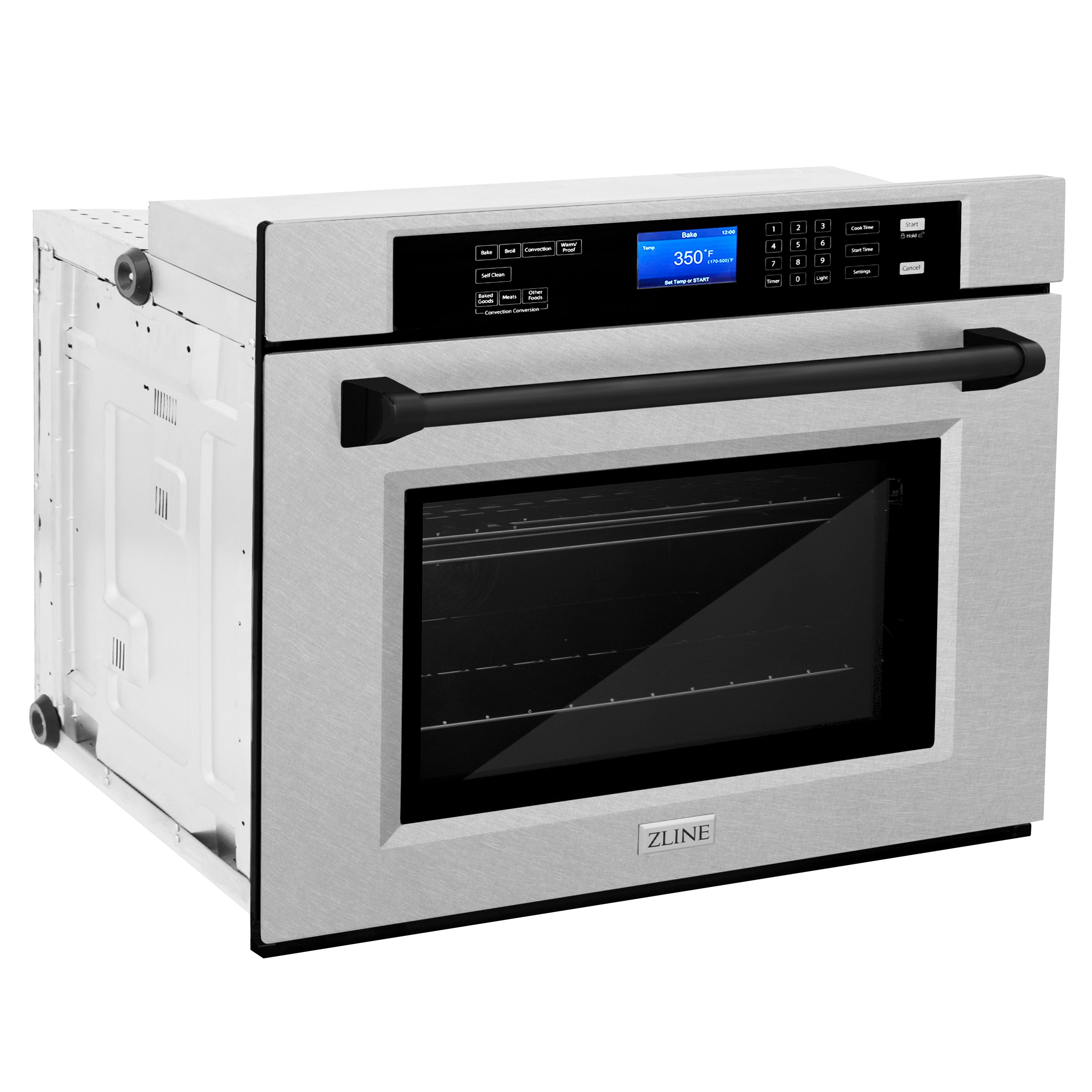 ZLINE 30" Autograph Professional True Convection Single Wall Oven with Air Fry and Self Clean in Satin Stainless Steel with Matte Black Handle, WASSZ-30-MB