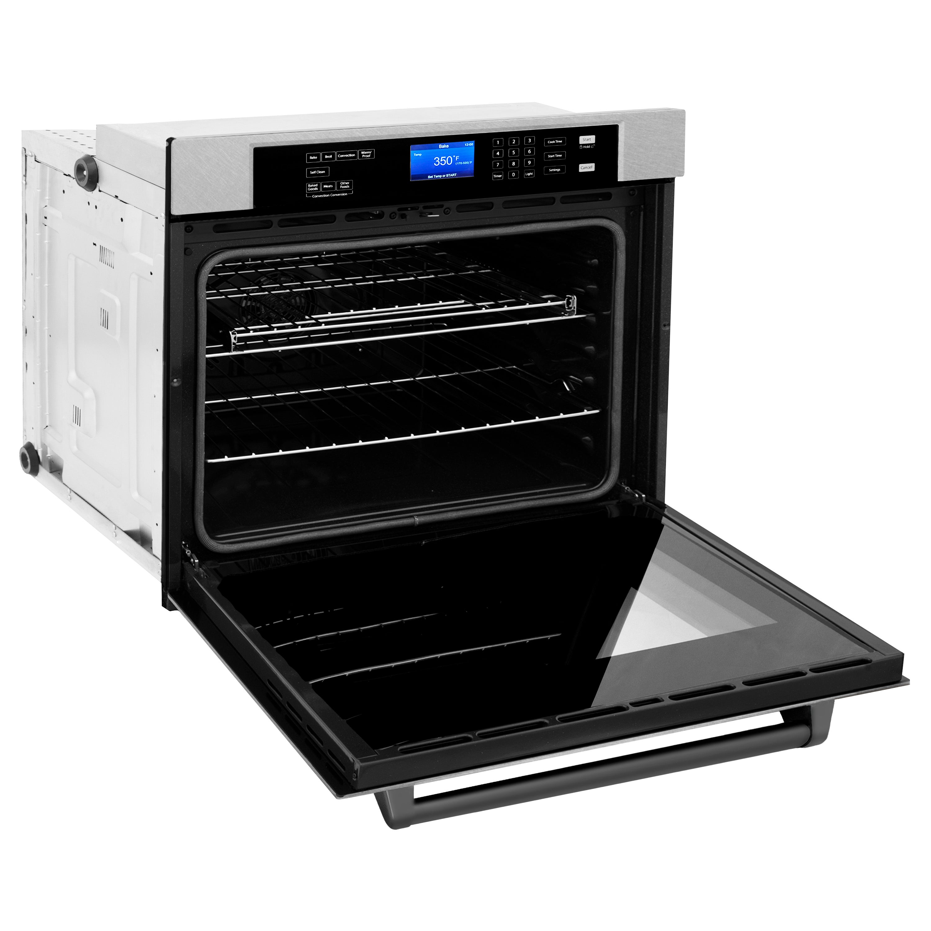 ZLINE 30" Autograph Professional True Convection Single Wall Oven with Air Fry and Self Clean in Satin Stainless Steel with Matte Black Handle, WASSZ-30-MB