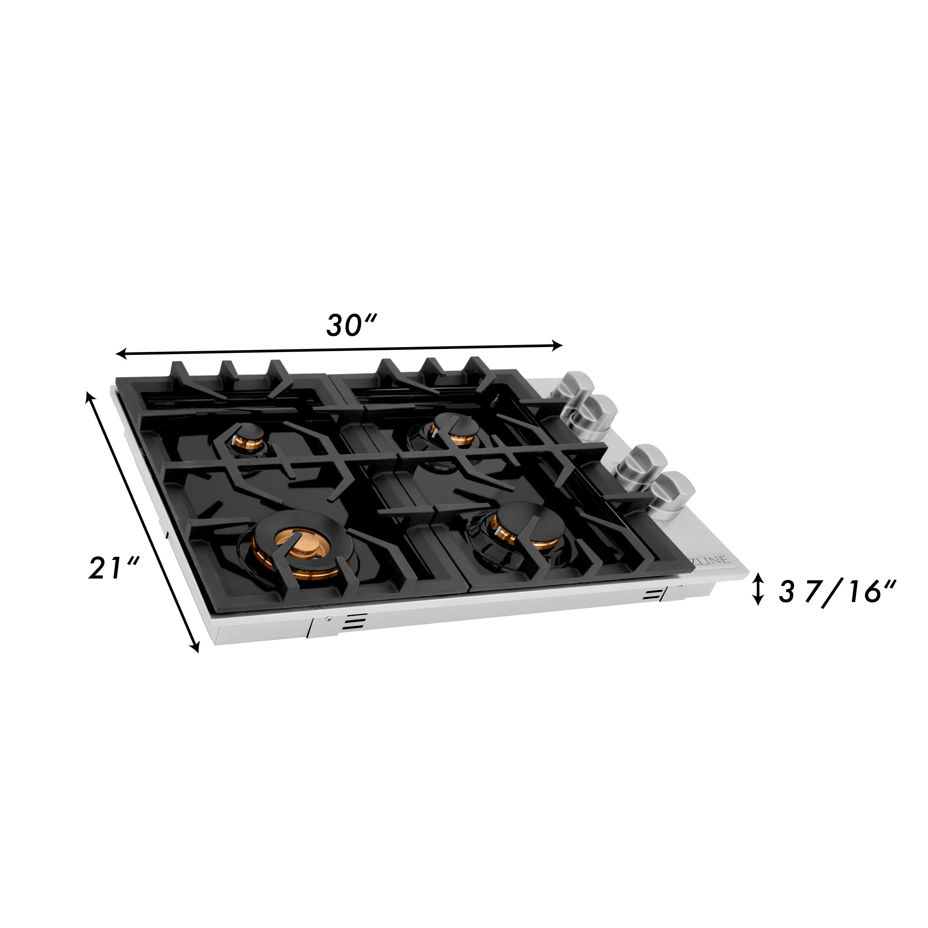 ZLINE 30" Gas Cooktop with 4 Gas Brass Burners and Black Porcelain Top, RC-BR-30-PBT