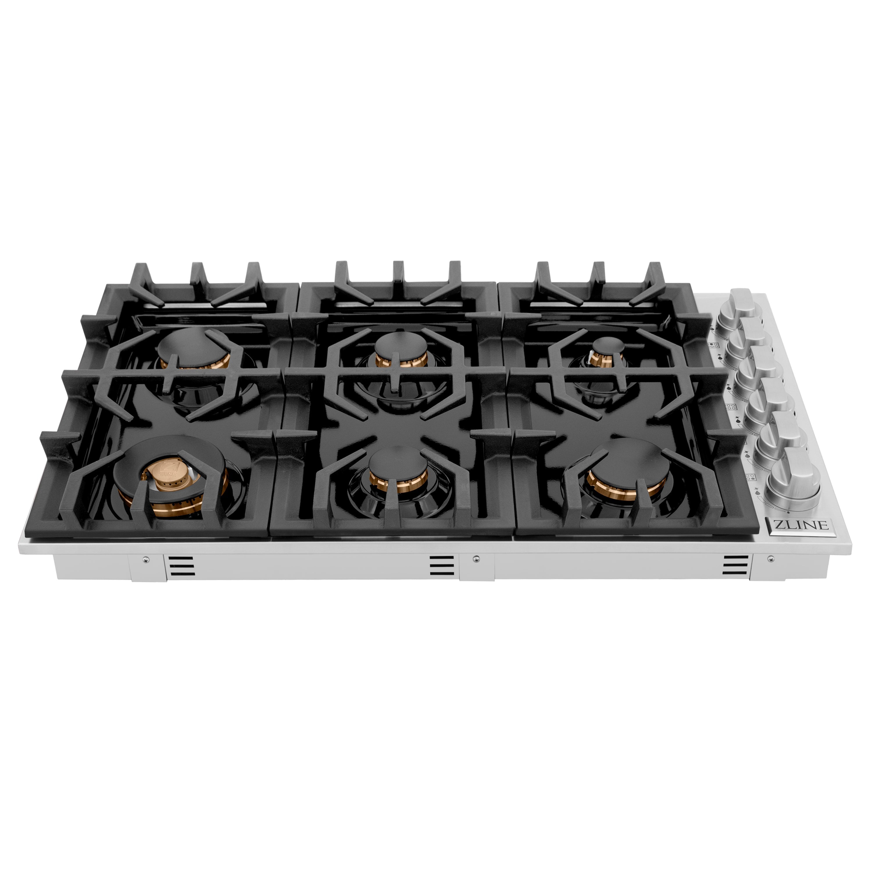 ZLINE 36" Gas Cooktop with 6 Gas Brass Burners and Black Porcelain Top, RC-BR-36-PBT