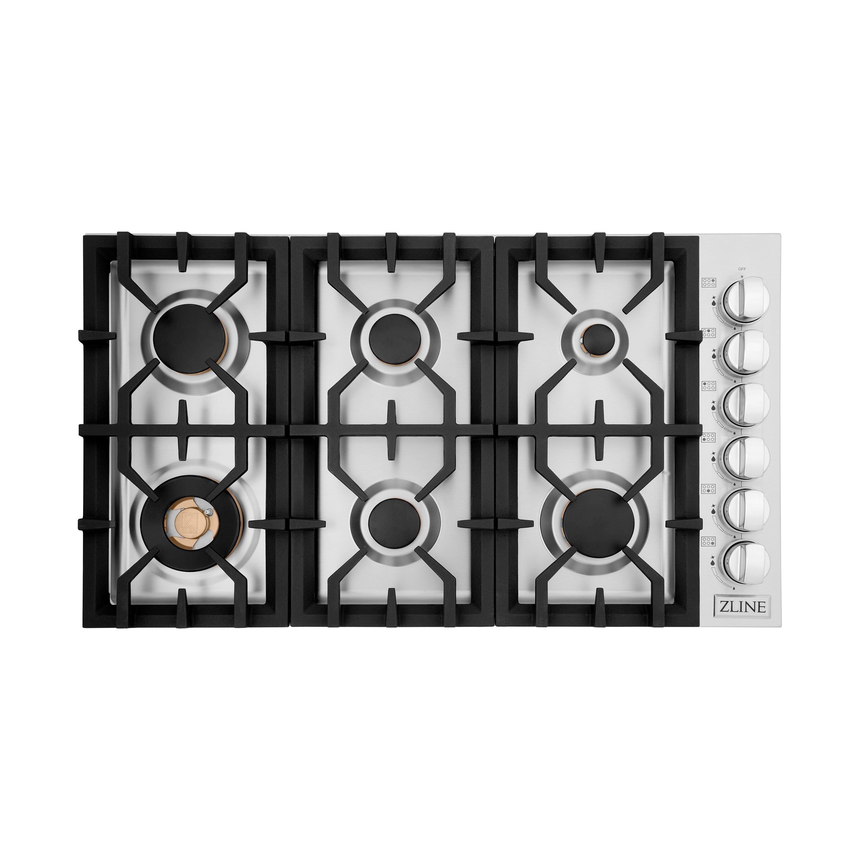 ZLINE 36" Gas Cooktop with 6 Gas Brass Burners, RC-BR-36