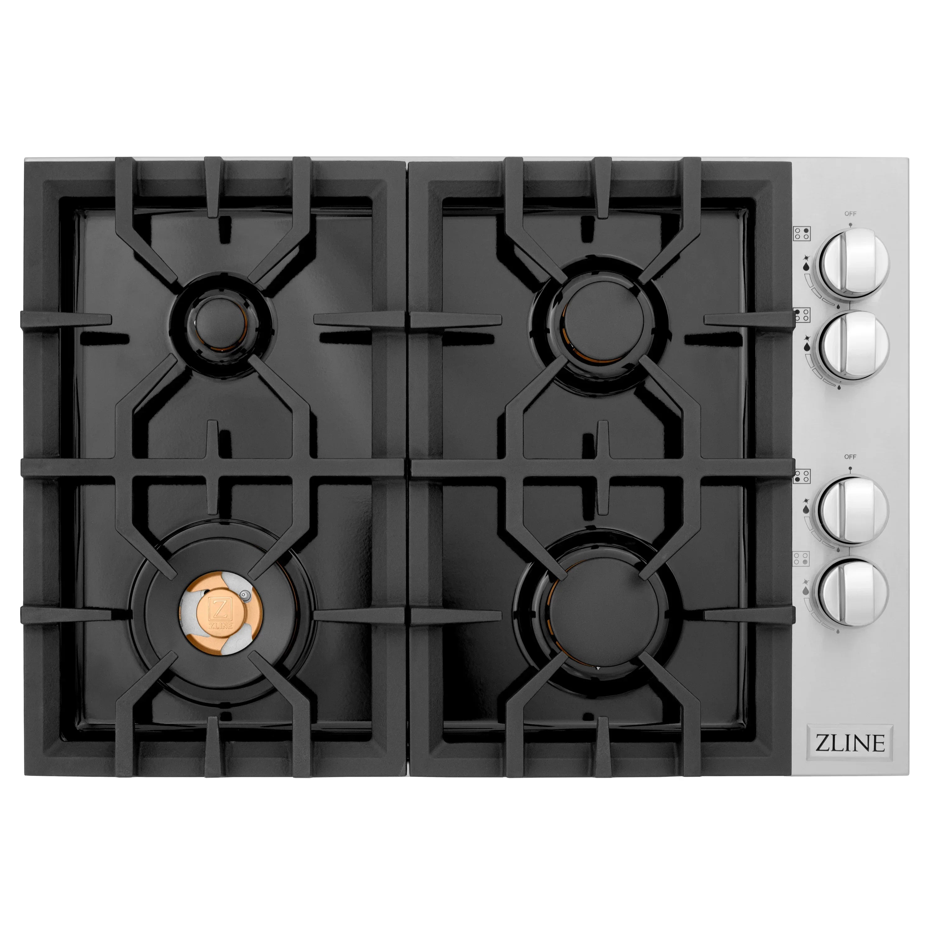 ZLINE 30" Gas Cooktop with 4 Gas Brass Burners and Black Porcelain Top, RC-BR-30-PBT