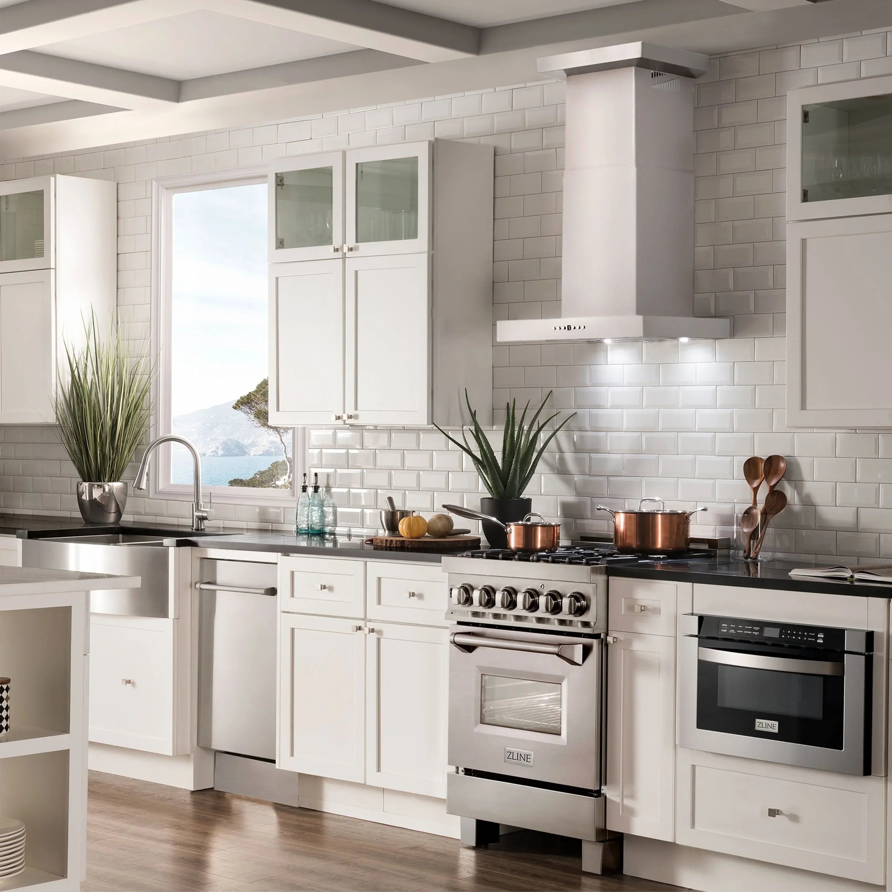 ZLINE 42" Wall Mount Range Hood Stainless Steel Convertible Vent with Crown Molding (KECRN-42)