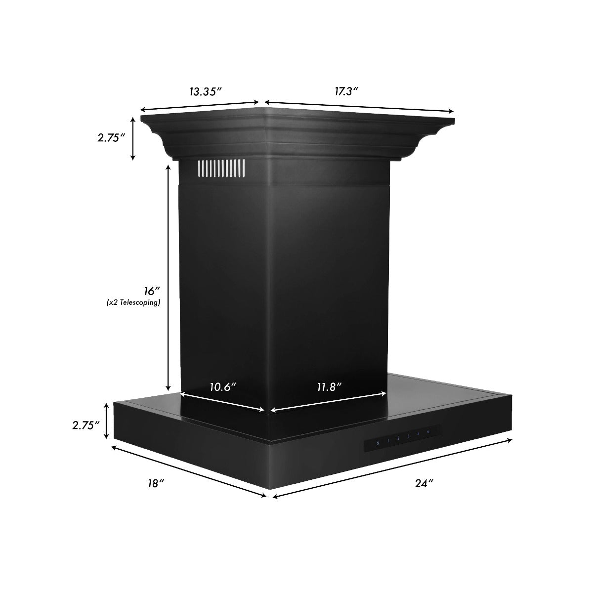 ZLINE 24 in. Wall Mount Range Hood Convertible Vent Black Stainless Steel with Crown Molding (BSKENCRN-24)