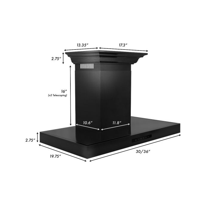 ZLINE 36 in Wall Mount Range Hood Convertible Vent Black Stainless Steel Crown Molding (BSKENCRN-36)