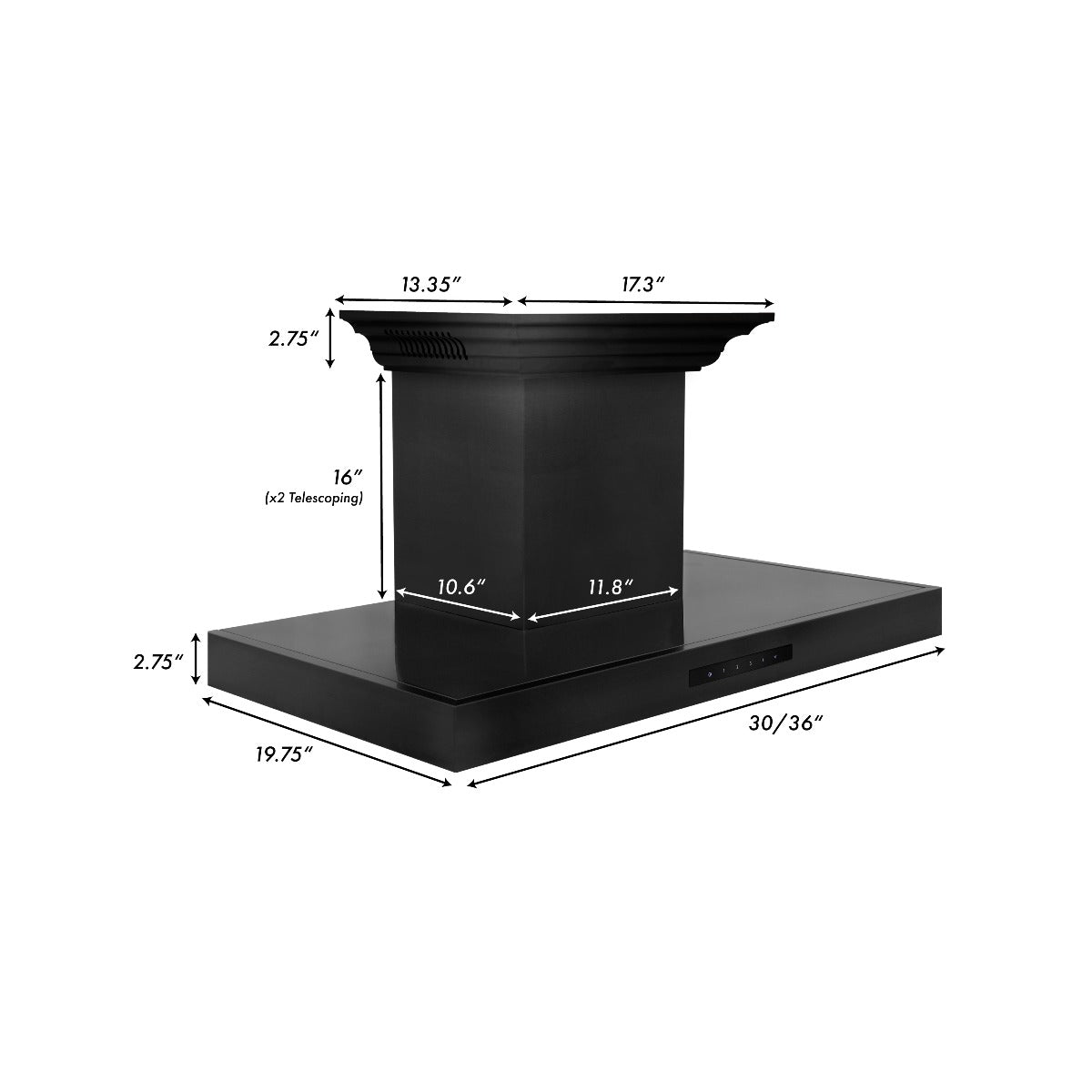 ZLINE 36 in. Wall Mount Range Hood 400 CFM Black Stainless Steel Bluetooth Crown Molding (BSKENCRN-BT-36)