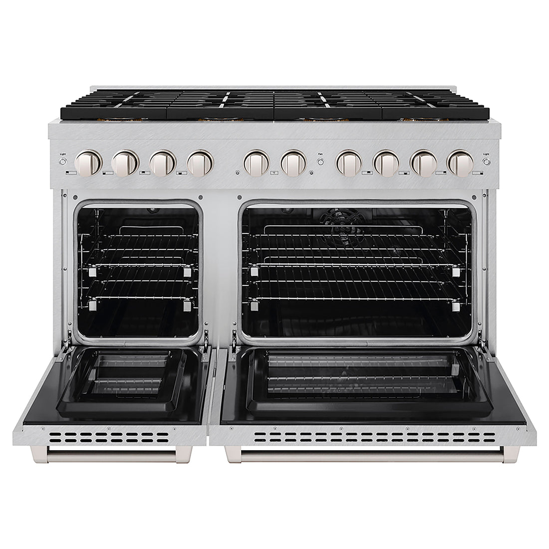 ZLINE 48 in. Dual Fuel Range 6.7 cu. ft. with 8 Burner DuoPro™ Cooktop and Dual Convection Ovens – Satin Stainless Steel (PSDRS-48)