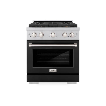 ZLINE 30 in. Dual Fuel Range 4.2 cu. ft. – 4 Burner DuoPro™ Cooktop, Electric Convection Oven, Satin Stainless Steel with Black Matte Door (PSDRS-BLM-30)