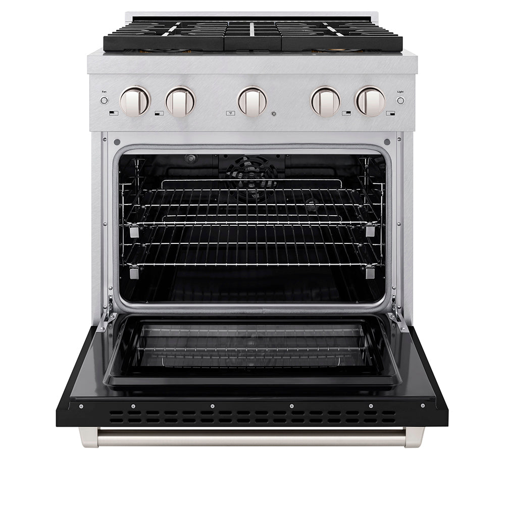 ZLINE 30 in. Dual Fuel Range 4.2 cu. ft. – 4 Burner DuoPro™ Cooktop, Electric Convection Oven, Satin Stainless Steel with Black Matte Door (PSDRS-BLM-30)