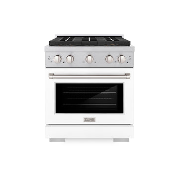 ZLINE 30 in. Dual Fuel Range – 4.2 cu. ft. Capacity, 4 Burner DuoPro™ Cooktop, Electric Convection Oven, Satin Stainless Steel with White Matte Door (PSDRS-WM-30)
