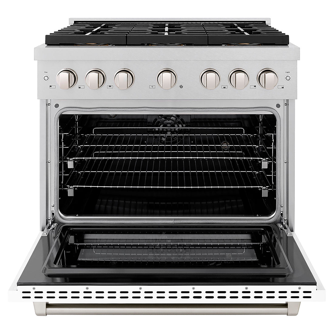 ZLINE 36 in. Dual Fuel Range 5.2 cu. ft. Paramount Series with 6 Burner DuoPro Cooktop, Electric Convection Oven, Satin Stainless Steel with White Matte Door (PSDRS-WM-36)