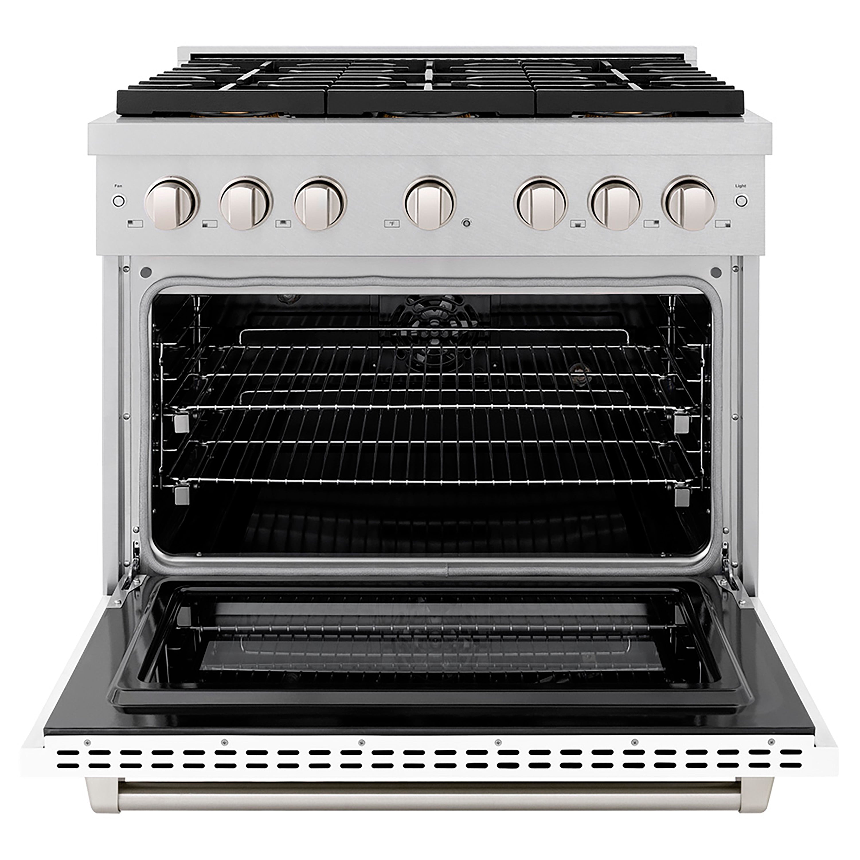 ZLINE 36 in. Dual Fuel Range 5.2 cu. ft. Paramount Series with 6 Burner DuoPro Cooktop, Electric Convection Oven, Satin Stainless Steel with White Matte Door (PSDRS-WM-36)