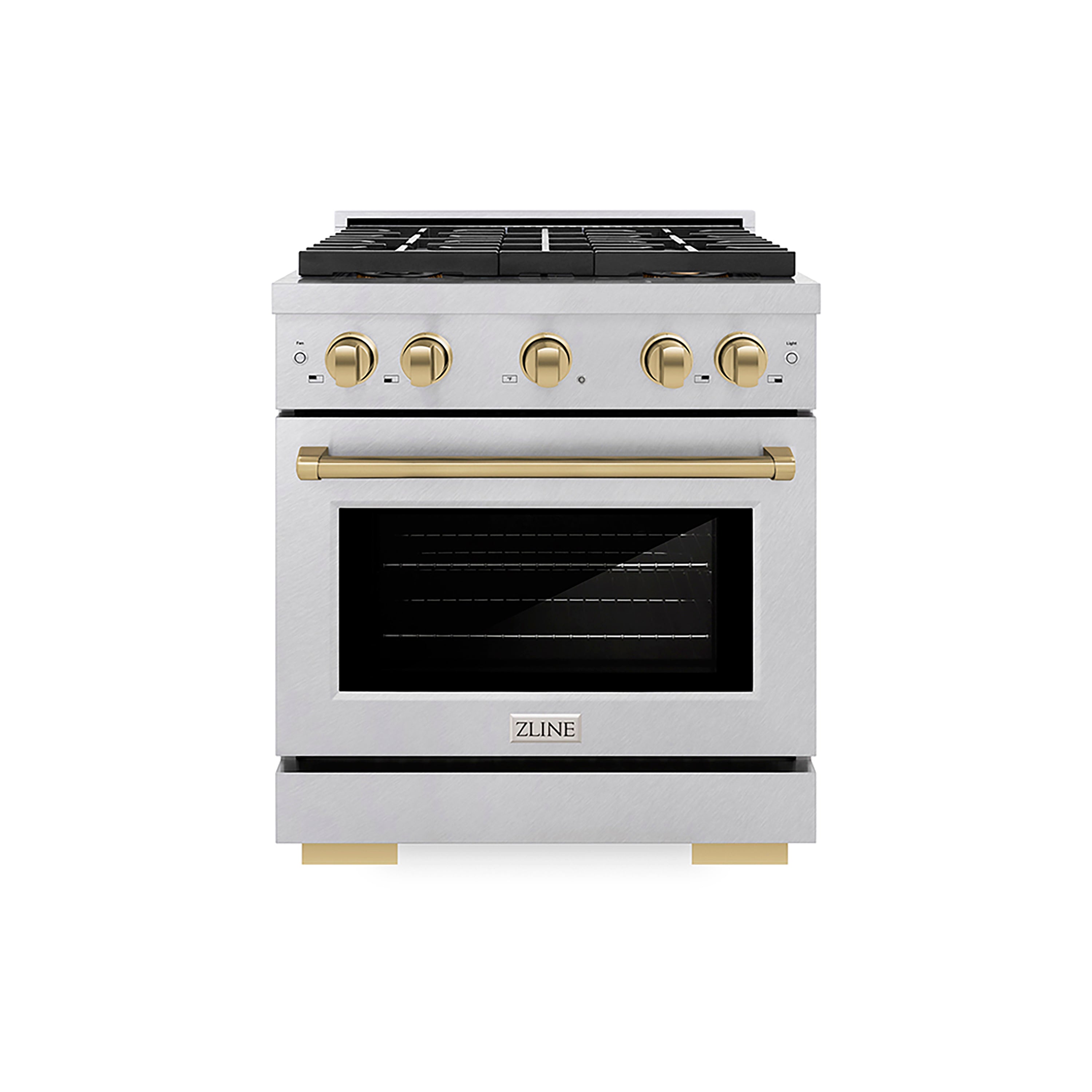 ZLINE 30 in. Dual Fuel Range 4.2 cu. ft. – 4 Burner DuoPro™ Cooktop, Electric Convection Oven, Satin Stainless Steel with Champagne Bronze Accents (PSDRSZ-30-CB)