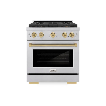 ZLINE 30 in. Dual Fuel Range 4.2 cu. ft. – 4 Burner DuoPro™ Cooktop, Electric Convection Oven, Satin Stainless Steel with Champagne Bronze Accents (PSDRSZ-30-CB)