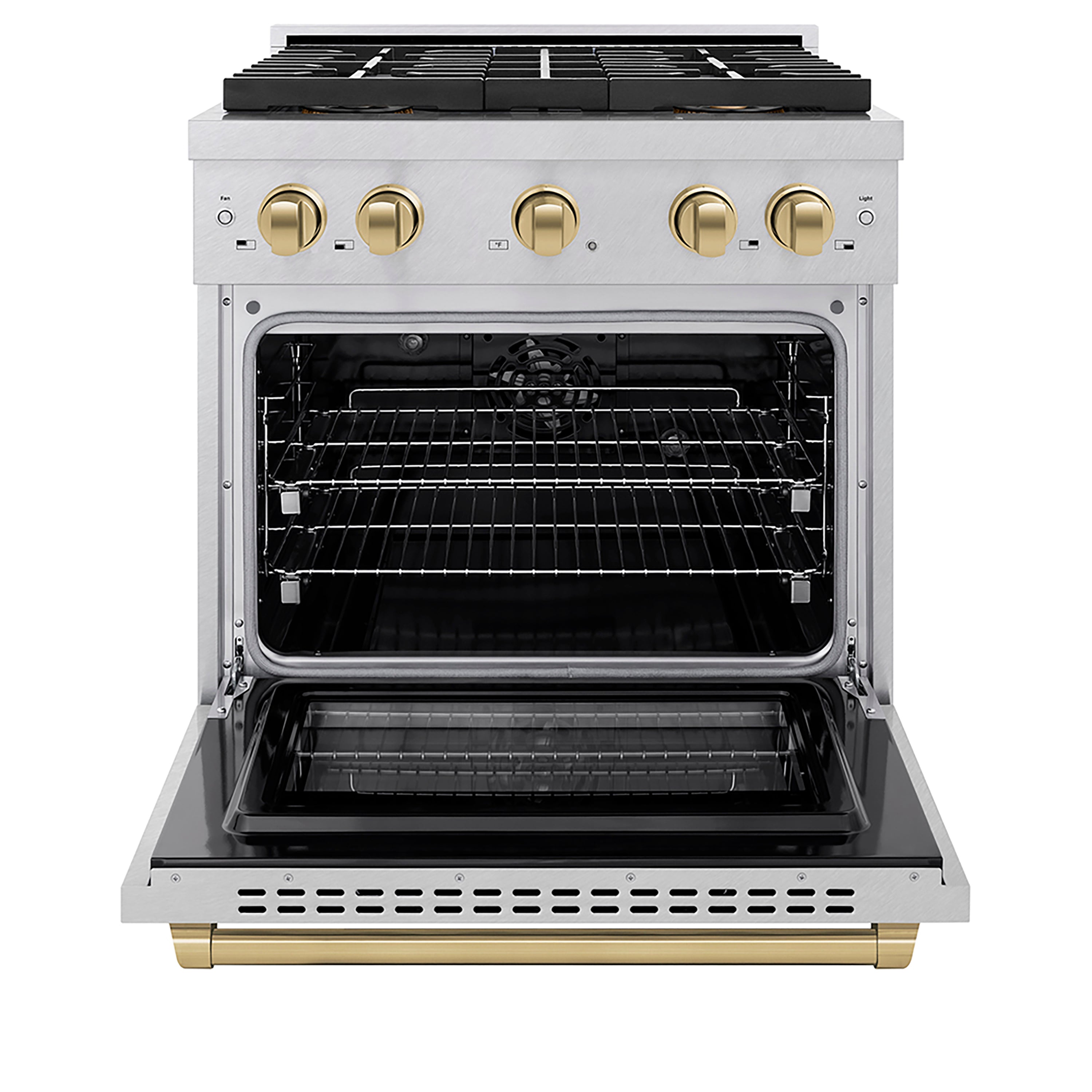 ZLINE 30 in. Dual Fuel Range 4.2 cu. ft. – 4 Burner DuoPro™ Cooktop, Electric Convection Oven, Satin Stainless Steel with Champagne Bronze Accents (PSDRSZ-30-CB)