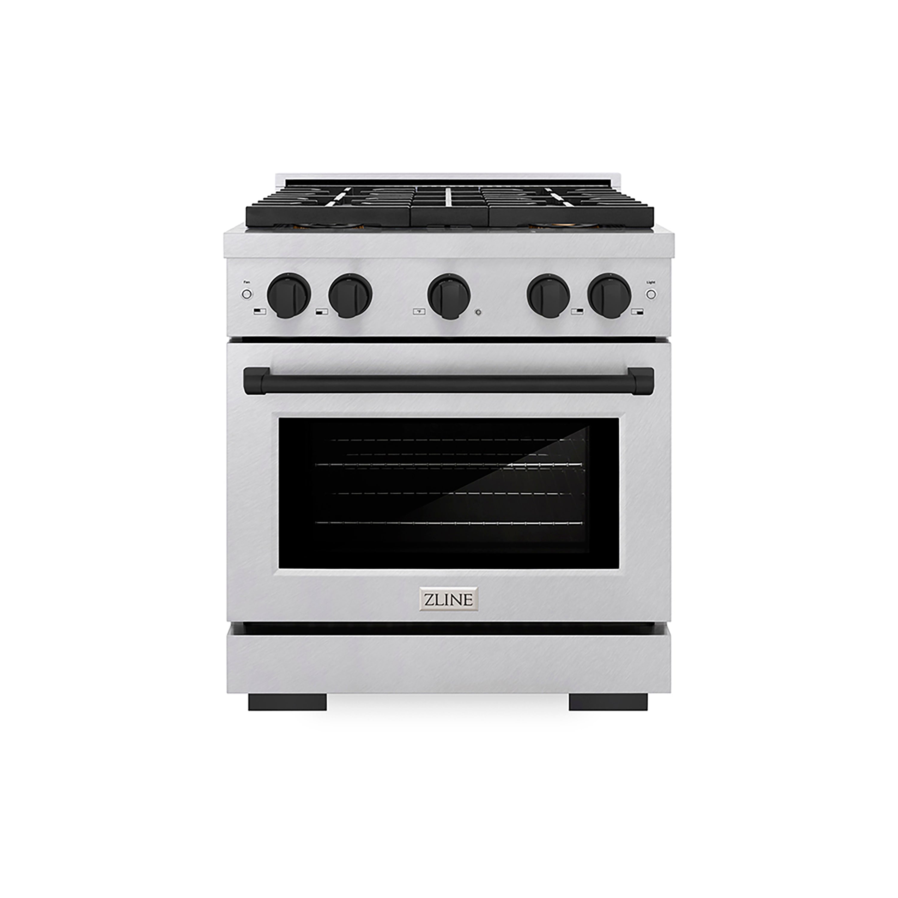 ZLINE 30 in Dual Fuel Range 4.2 cu. ft. 4 Burner DuoPro Cooktop Electric Convection Oven Satin Stainless Steel Matte Black Accents (PSDRSZ-30-MB)