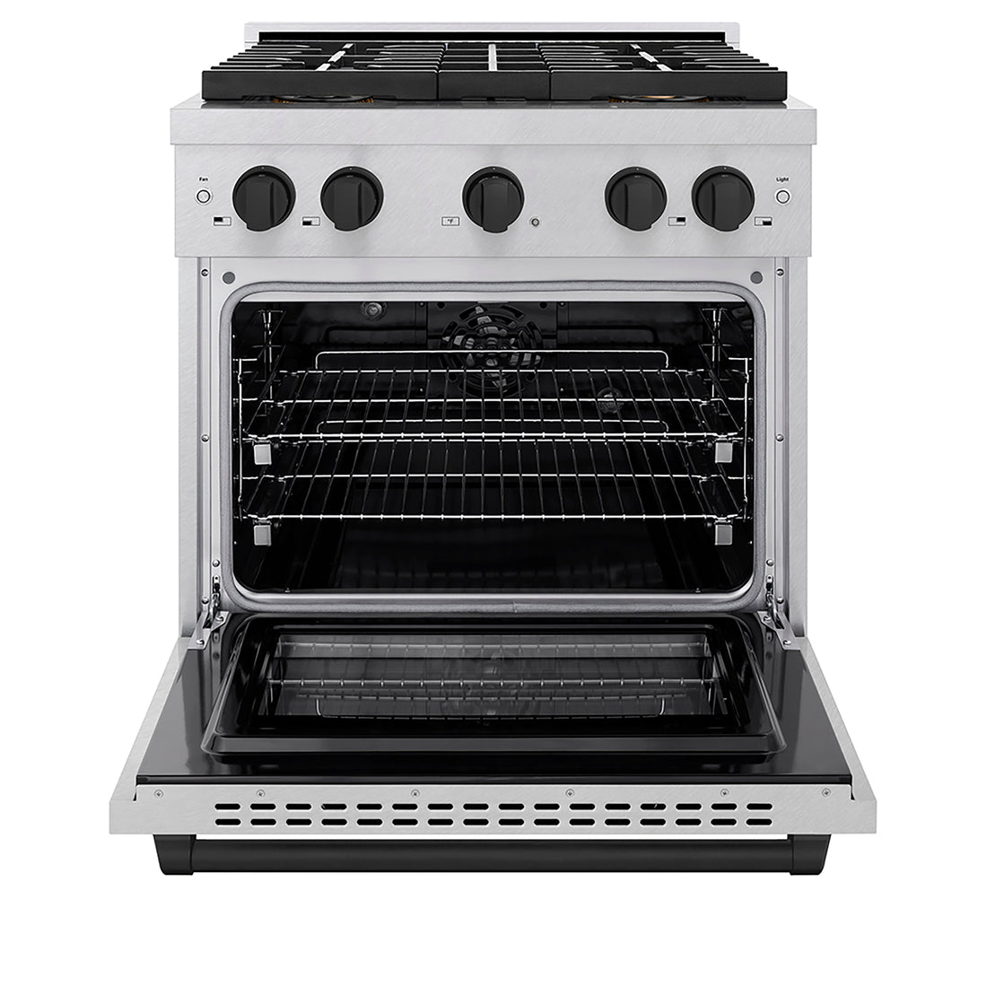 ZLINE 30 in Dual Fuel Range 4.2 cu. ft. 4 Burner DuoPro Cooktop Electric Convection Oven Satin Stainless Steel Matte Black Accents (PSDRSZ-30-MB)
