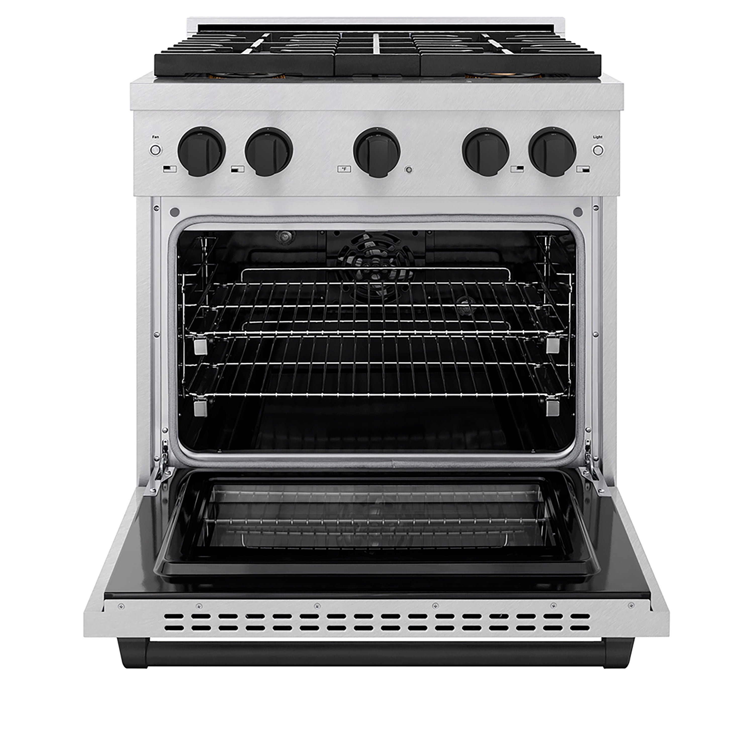ZLINE 30 in Dual Fuel Range 4.2 cu. ft. 4 Burner DuoPro Cooktop Electric Convection Oven Satin Stainless Steel Matte Black Accents (PSDRSZ-30-MB)