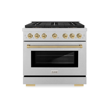 ZLINE 36 in. Dual Fuel Range 5.2 cu. ft. 6 Burner DuoPro™ Cooktop Electric Convection Oven Satin Stainless Steel Champagne Bronze Accents (PSDRSZ-36-CB)