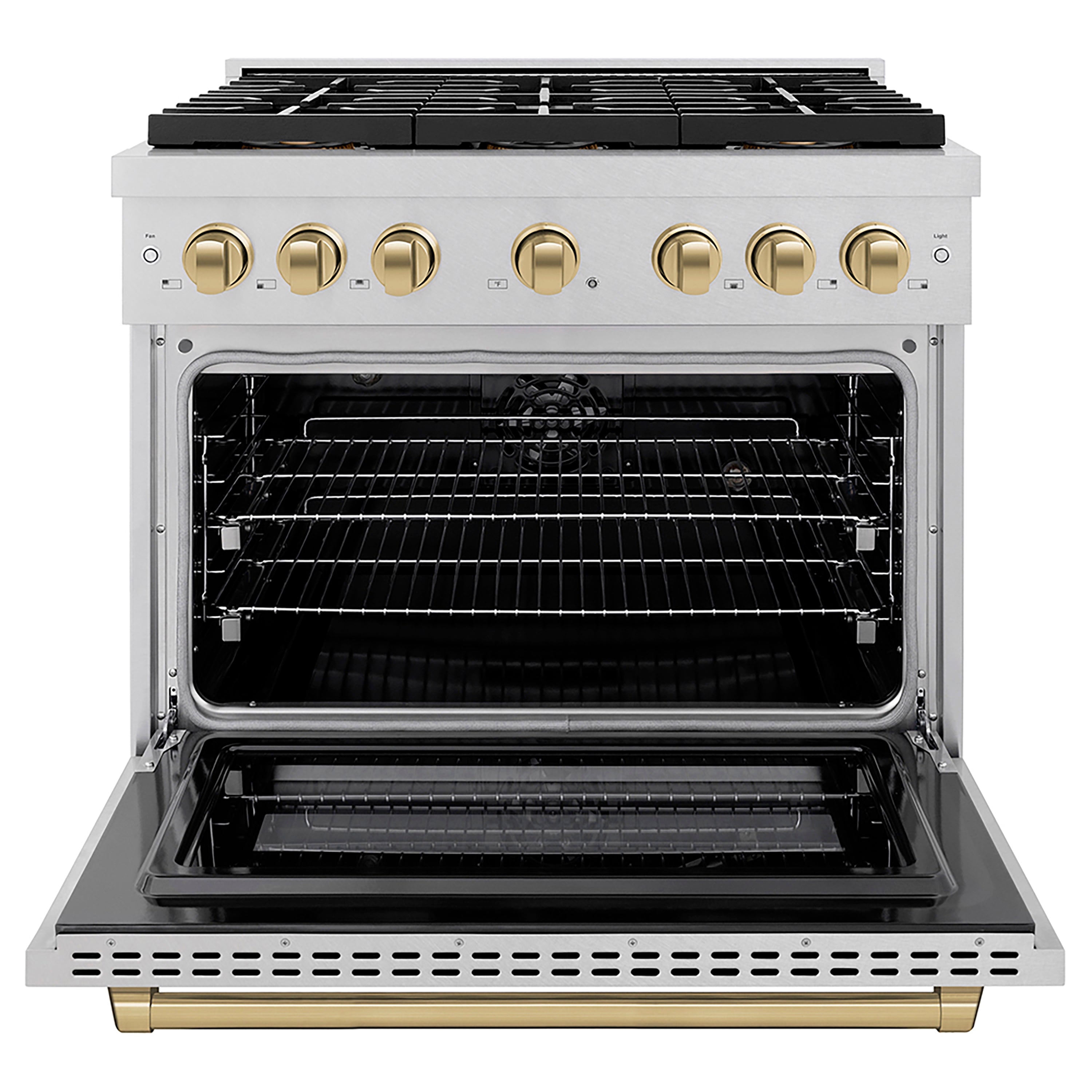 ZLINE 36 in. Dual Fuel Range 5.2 cu. ft. 6 Burner DuoPro™ Cooktop Electric Convection Oven Satin Stainless Steel Champagne Bronze Accents (PSDRSZ-36-CB)