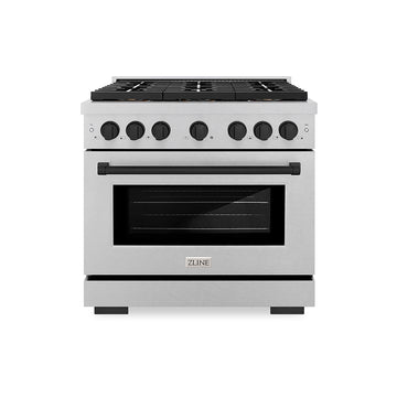ZLINE 36 in. Dual Fuel Range 5.2 cu. ft. 6 Burner DuoPro™ Cooktop Electric Convection Oven Satin Stainless Steel with Matte Black Accents (PSDRSZ-36-MB)