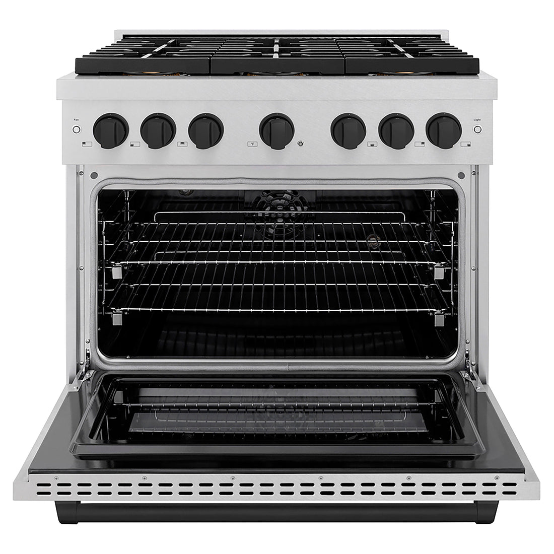 ZLINE 36 in. Dual Fuel Range 5.2 cu. ft. 6 Burner DuoPro™ Cooktop Electric Convection Oven Satin Stainless Steel with Matte Black Accents (PSDRSZ-36-MB)