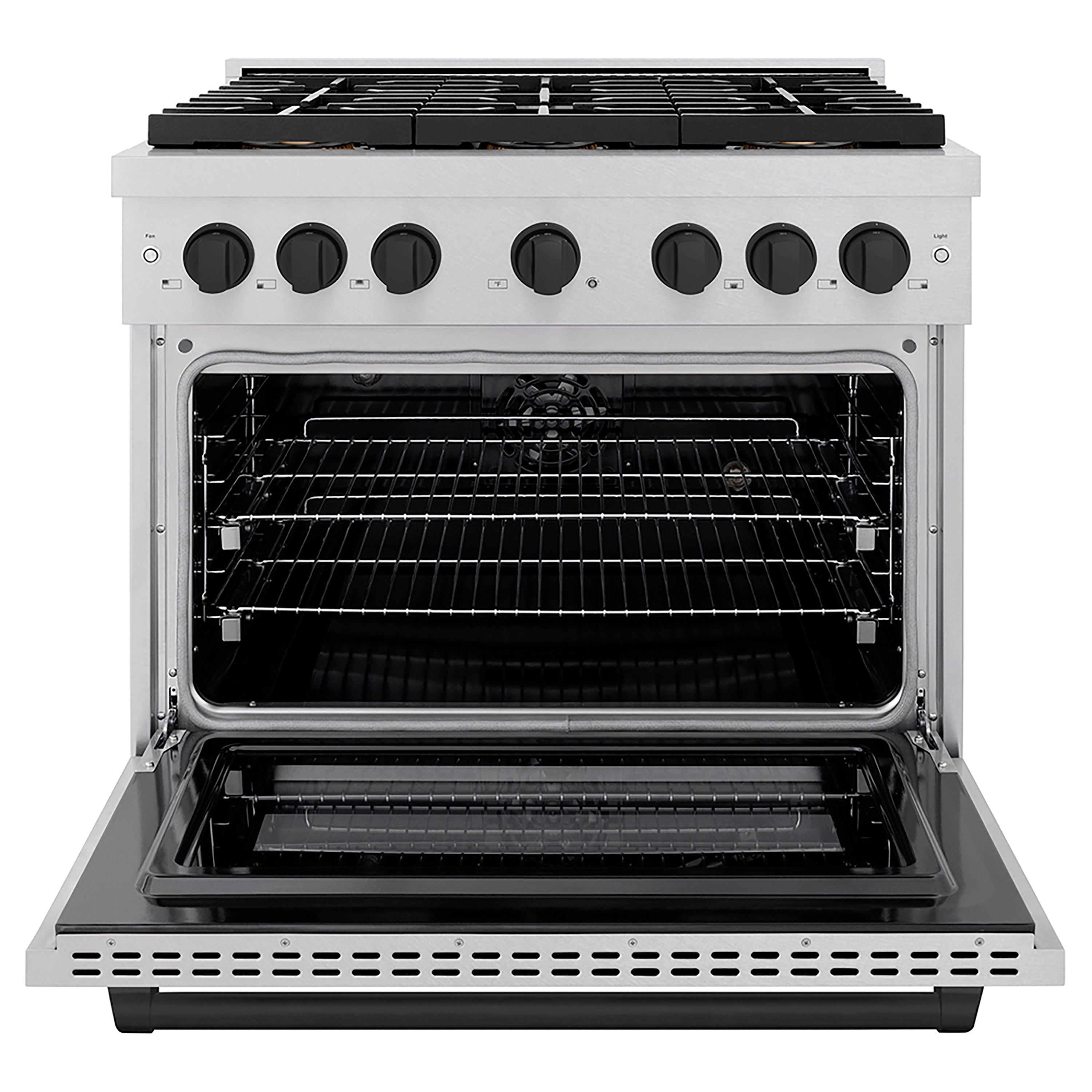 ZLINE 36 in. Dual Fuel Range 5.2 cu. ft. 6 Burner DuoPro™ Cooktop Electric Convection Oven Satin Stainless Steel with Matte Black Accents (PSDRSZ-36-MB)