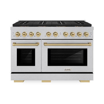 ZLINE 48 in. Dual Fuel Range 6.7 cu. ft. 8 Burner DuoPro™ Cooktop Dual Ovens Satin Stainless Steel with Champagne Bronze Accents (PSDRSZ-48-CB)
