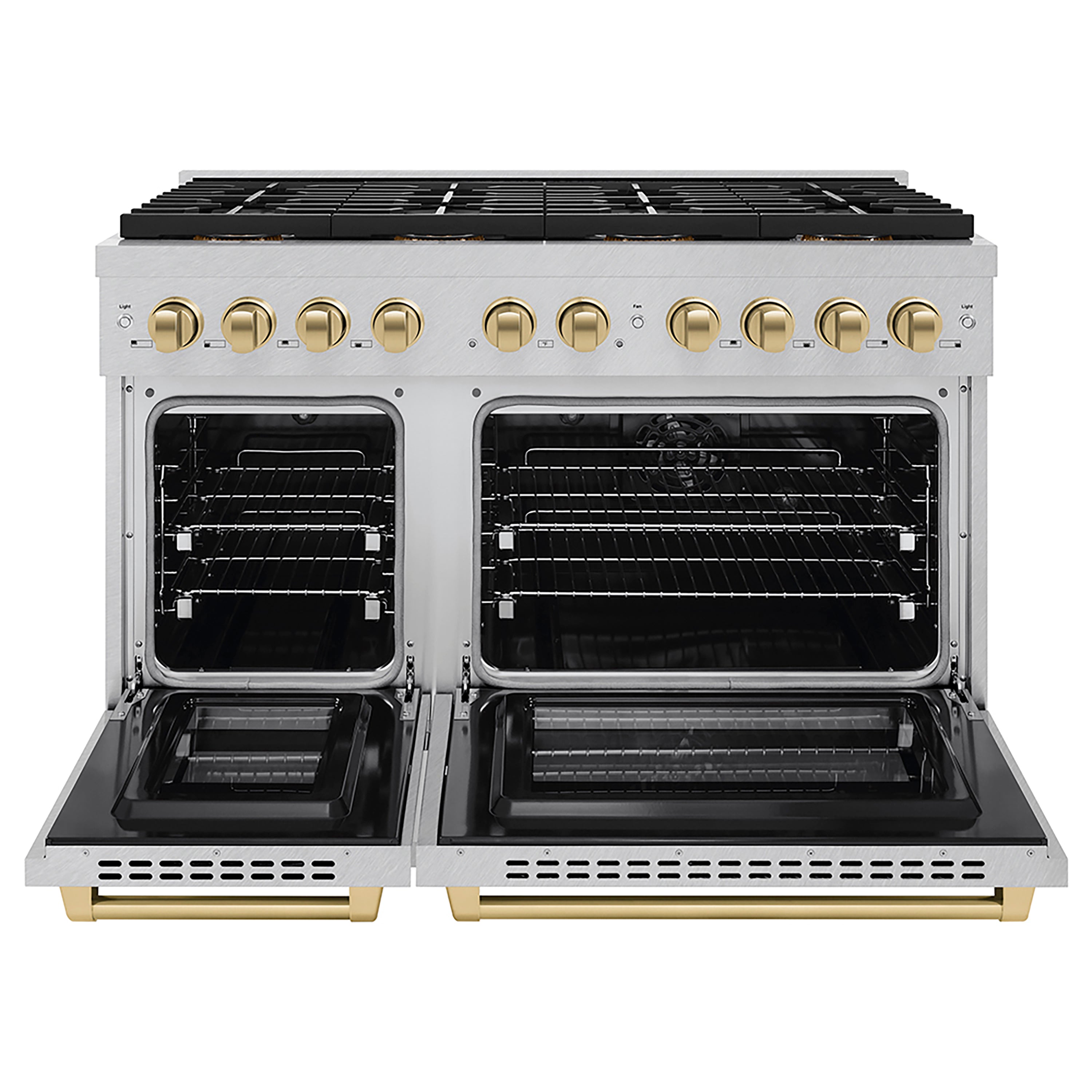 ZLINE 48 in. Dual Fuel Range 6.7 cu. ft. 8 Burner DuoPro™ Cooktop Dual Ovens Satin Stainless Steel with Champagne Bronze Accents (PSDRSZ-48-CB)