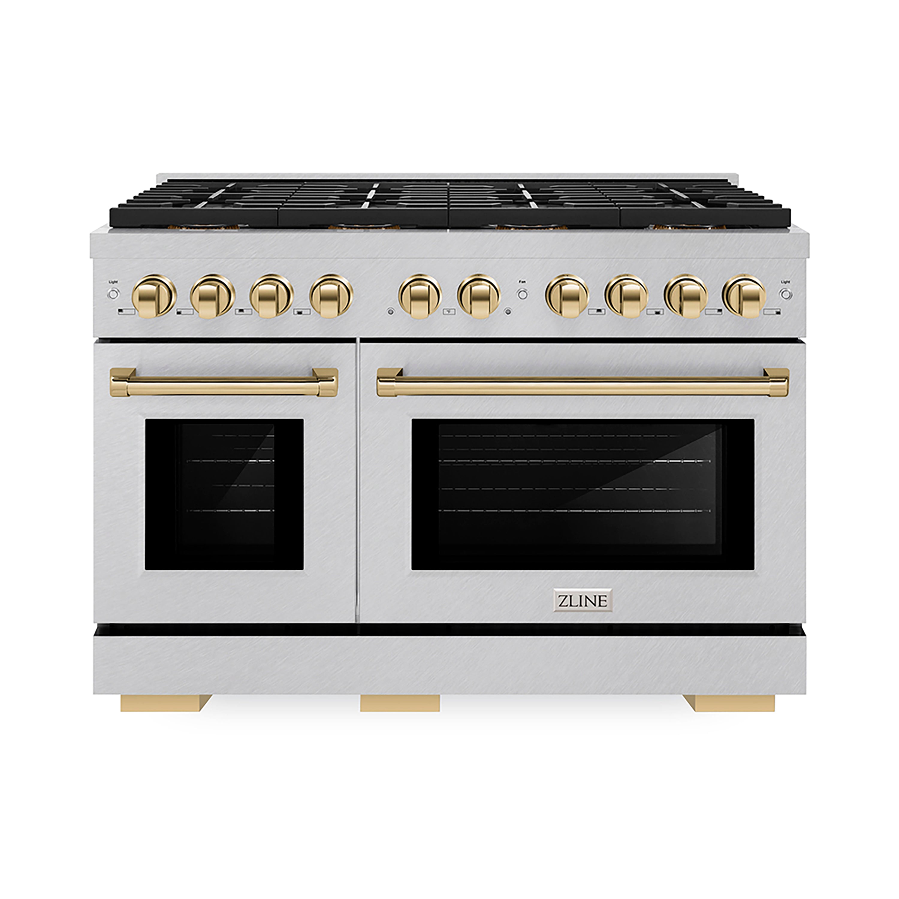 ZLINE 48 in. Dual Fuel Range 6.7 cu. ft. 8 Burners DuoPro Cooktop Dual Ovens Satin Stainless Steel Polished Gold Accents (PSDRSZ-48-G)