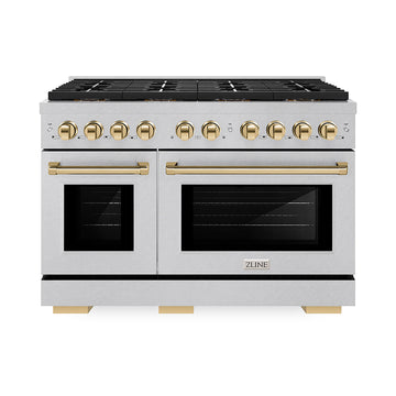ZLINE 48 in. Dual Fuel Range 6.7 cu. ft. 8 Burners DuoPro Cooktop Dual Ovens Satin Stainless Steel Polished Gold Accents (PSDRSZ-48-G)