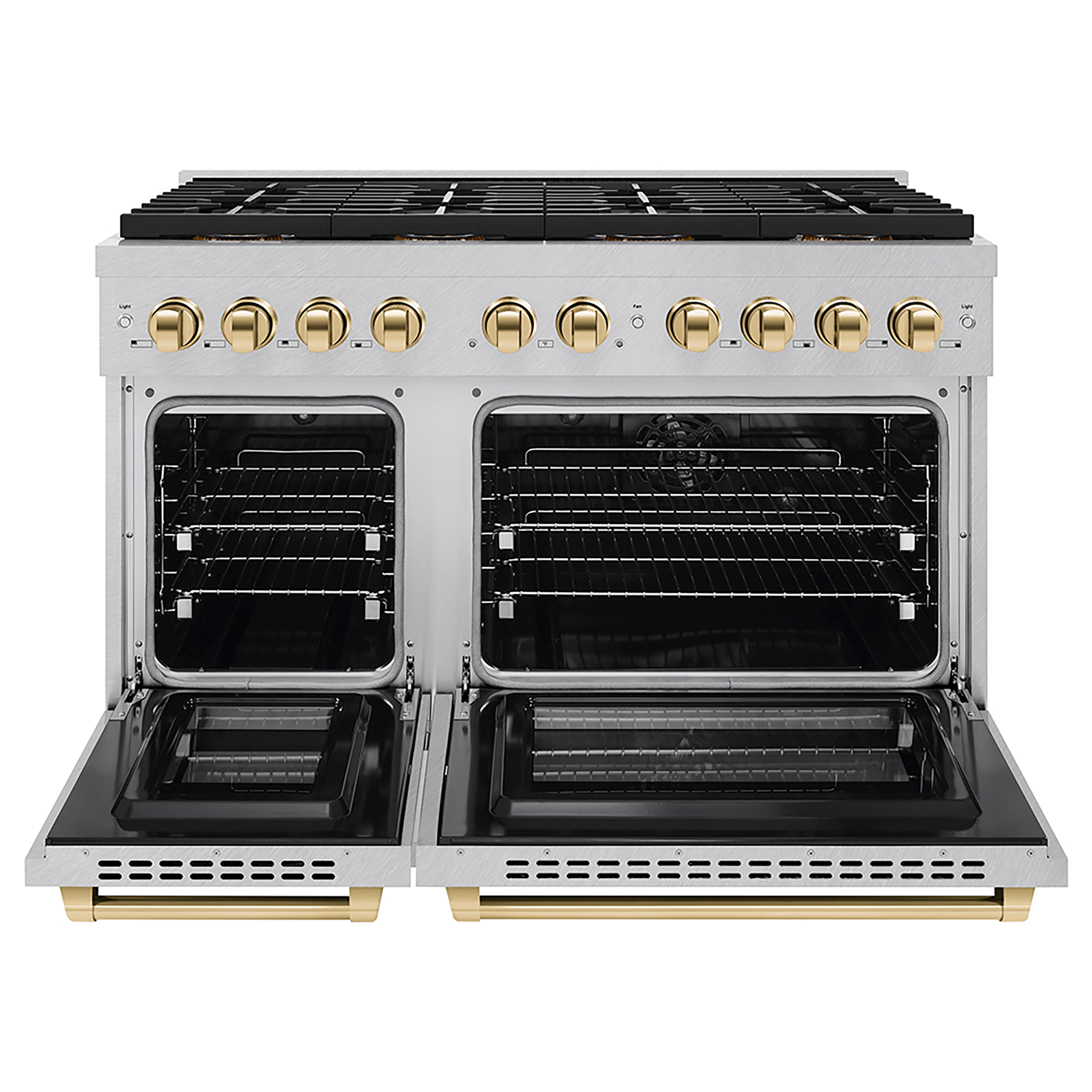 ZLINE 48 in. Dual Fuel Range 6.7 cu. ft. 8 Burners DuoPro Cooktop Dual Ovens Satin Stainless Steel Polished Gold Accents (PSDRSZ-48-G)