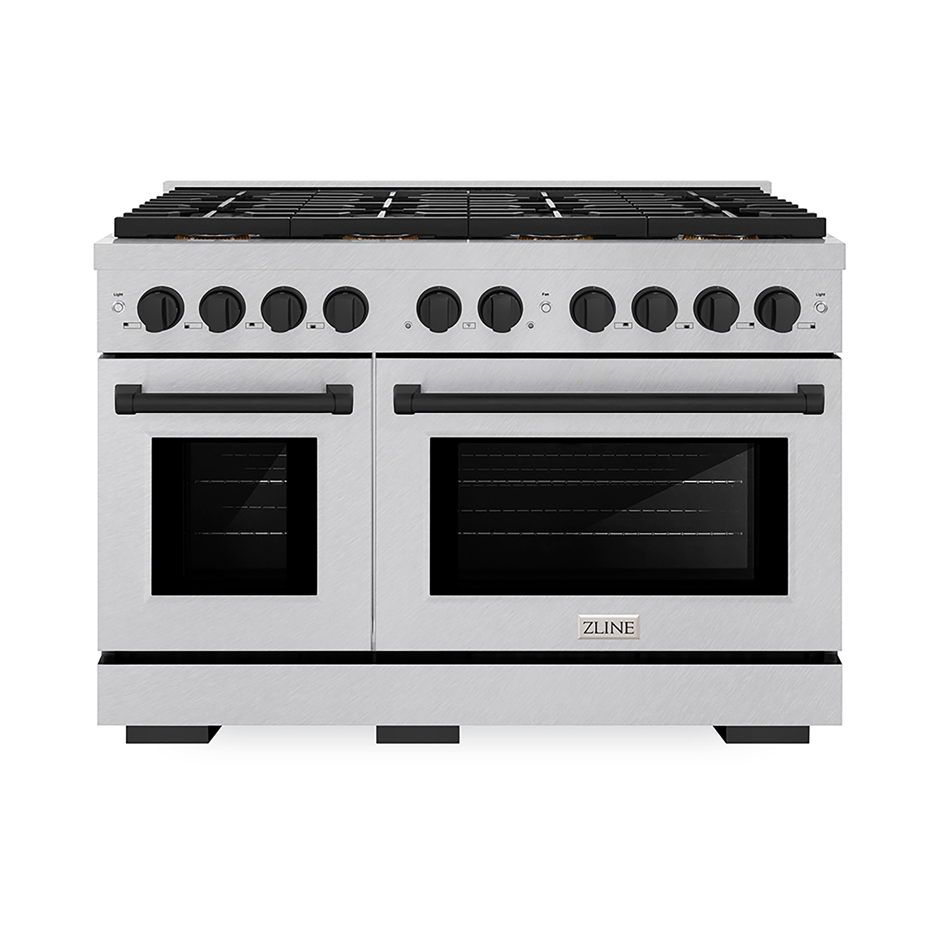 ZLINE 48 in. Dual Fuel Range 6.7 cu. ft. 8 Burner DuoPro™ Cooktop Dual Ovens Satin Stainless Steel Matte Black Accents (PSDRSZ-48-MB)