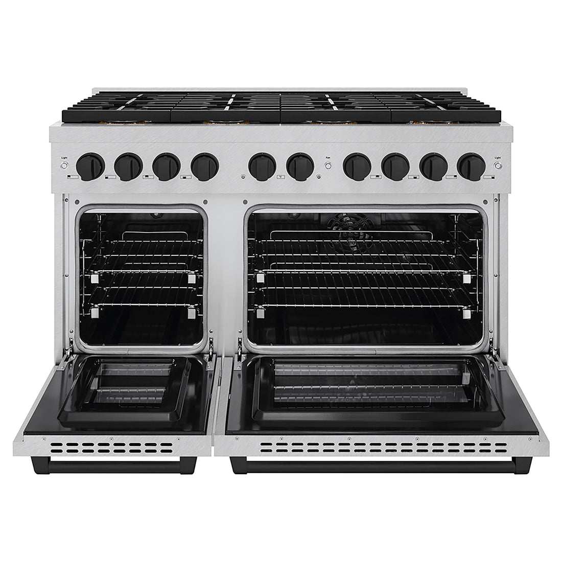 ZLINE 48 in. Dual Fuel Range 6.7 cu. ft. 8 Burner DuoPro™ Cooktop Dual Ovens Satin Stainless Steel Matte Black Accents (PSDRSZ-48-MB)