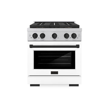 ZLINE 30 in. Dual Fuel Range 4.2 cu. ft. 4 Burner DuoPro™ Cooktop Electric Convection Oven Satin Stainless Steel White Matte Door Matte Black Accents (PSDRSZ-WM-30-MB)