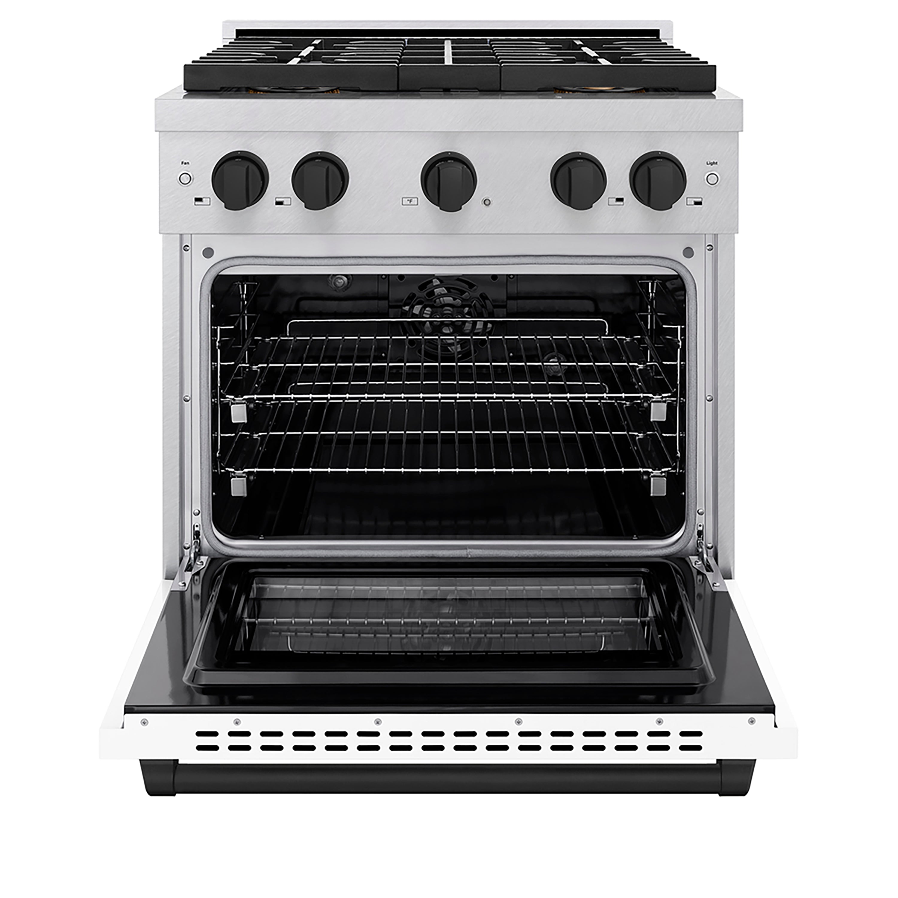 ZLINE 30 in. Dual Fuel Range 4.2 cu. ft. 4 Burner DuoPro™ Cooktop Electric Convection Oven Satin Stainless Steel White Matte Door Matte Black Accents (PSDRSZ-WM-30-MB)