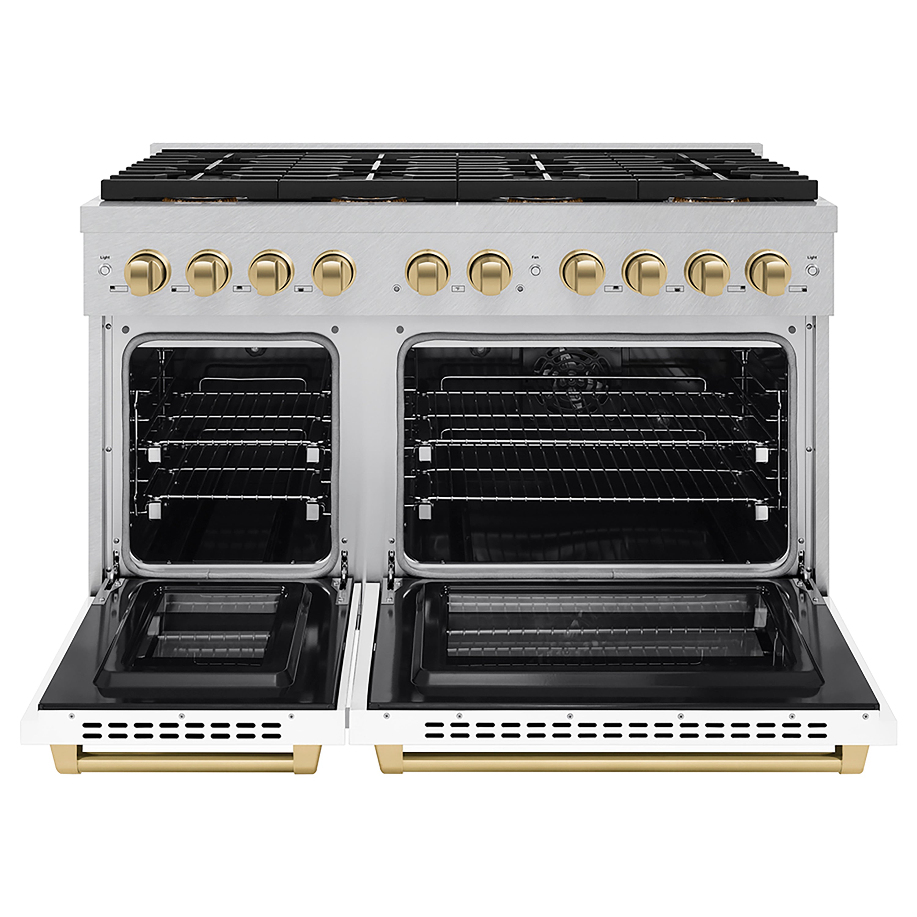 ZLINE 48 in. Dual Fuel Range 6.7 cu. ft. Paramount Series with 8 Burner DuoPro™ Cooktop, Dual Ovens, Satin Stainless Steel, White Matte Doors & Champagne Bronze Accents (PSDRSZ-WM-48-CB)