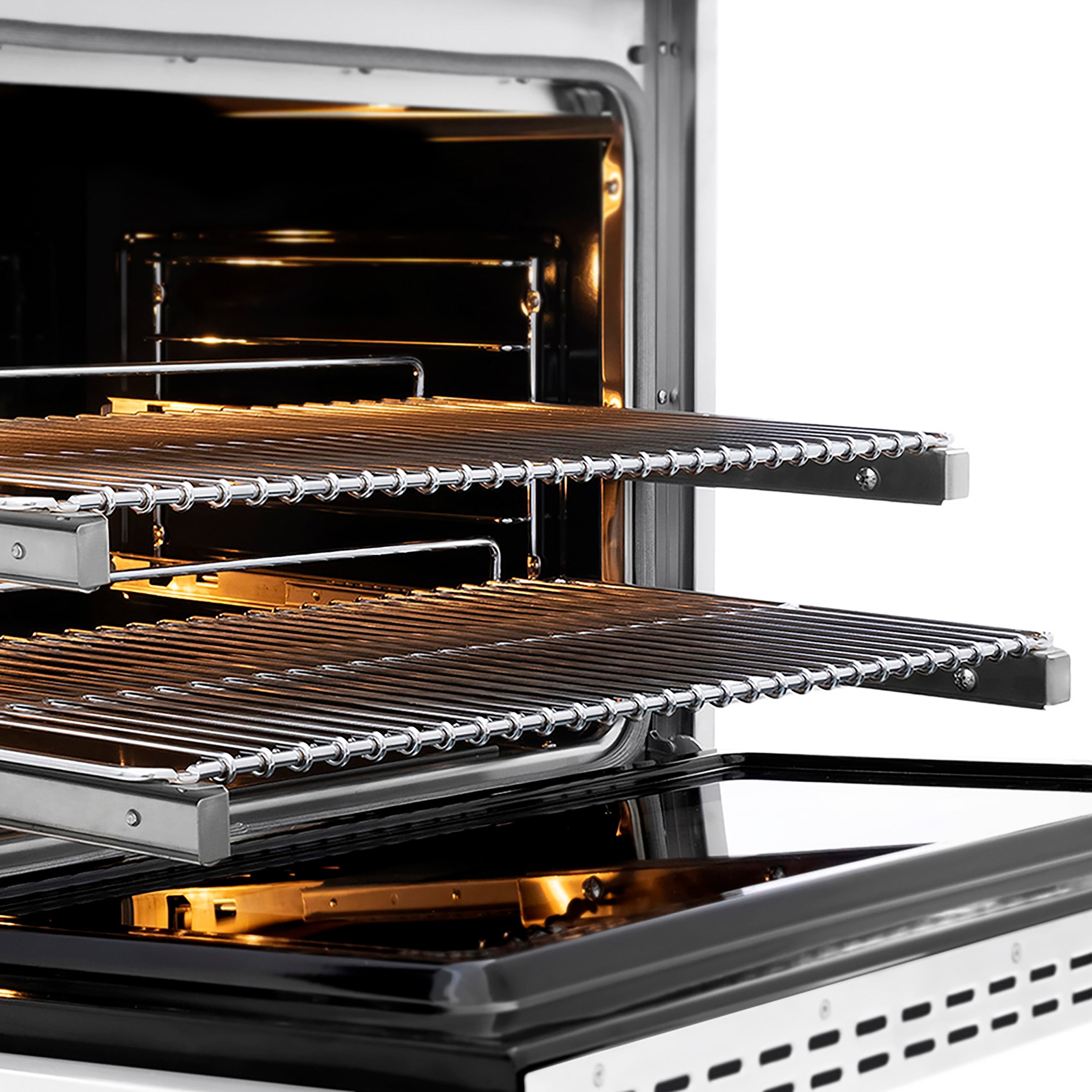 ZLINE 36 in. Dual Fuel Range 5.2 cu. ft. 6 Burner DuoPro™ Cooktop Electric Convection Oven Satin Stainless Steel White Matte Door Champagne Bronze Accents (PSDRSZ-WM-36-CB)