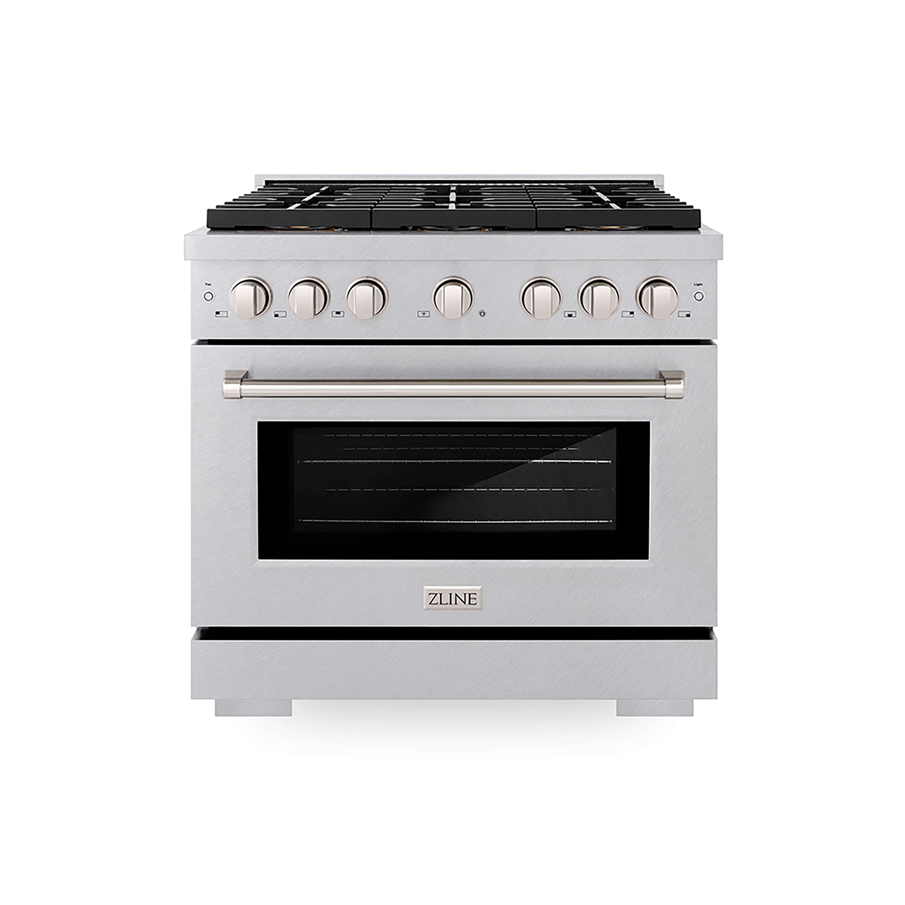 ZLINE 36 in. Gas Range 5.2 cu. ft. Capacity, 6 Burner DuoPro™ Cooktop, Convection Gas Oven, Satin Stainless Steel (PSGRS-36)