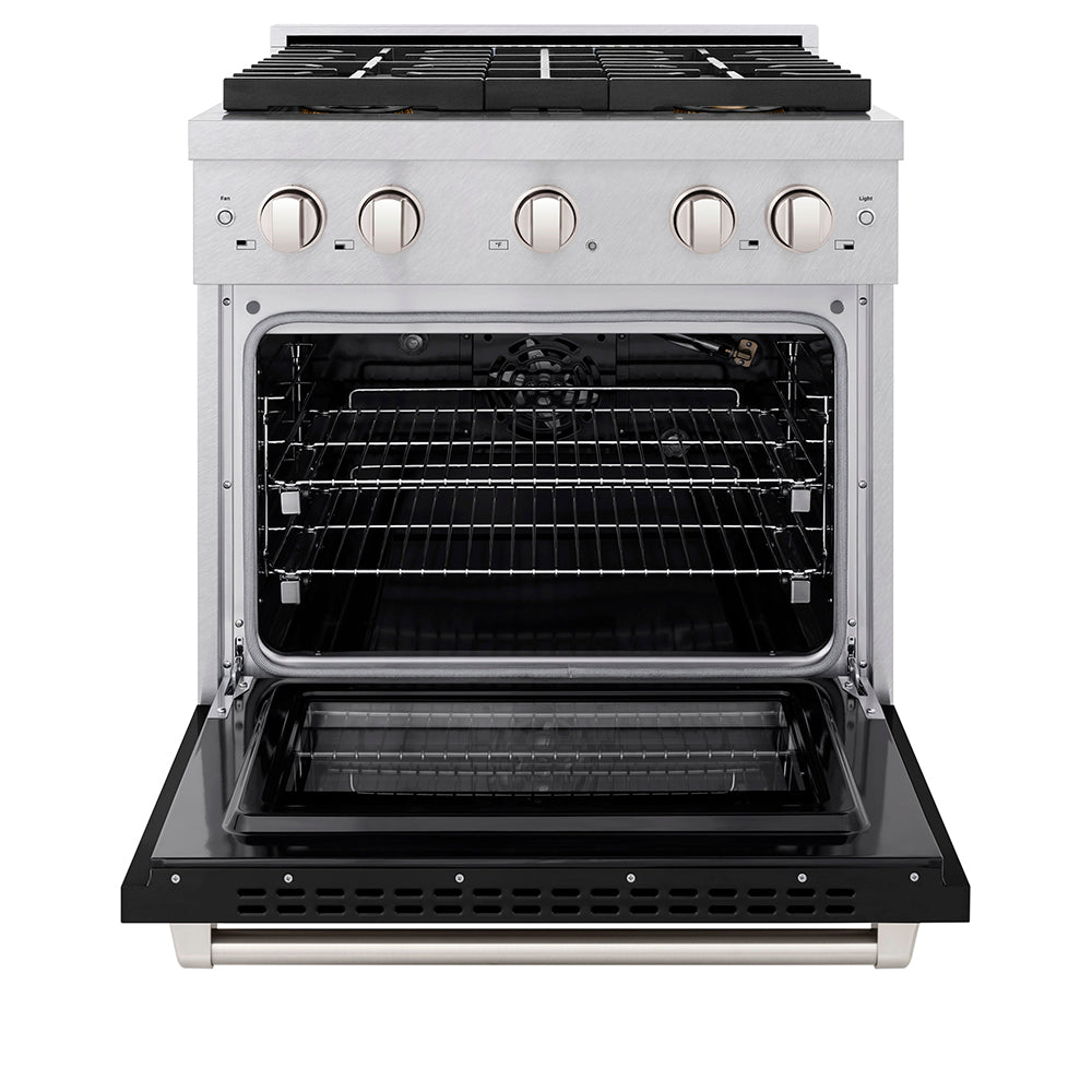 ZLINE 30 in. Gas Range 4.2 cu. ft. Convection Gas Oven with 4 Burner DuoPro™ Cooktop, Satin Stainless Steel with Black Matte Door (PSGRS-BLM-30)