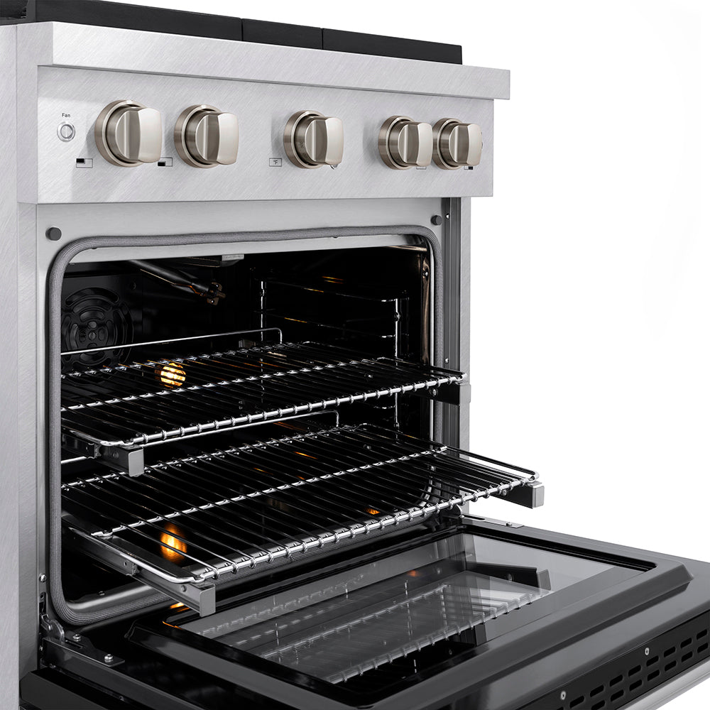 ZLINE 30 in. Gas Range 4.2 cu. ft. Convection Gas Oven with 4 Burner DuoPro™ Cooktop, Satin Stainless Steel with Black Matte Door (PSGRS-BLM-30)