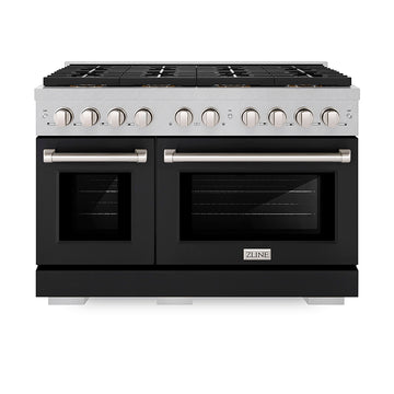 ZLINE 48 in. Gas Range 6.7 cu. ft. Dual Oven with 8 Burner DuoPro™ Cooktop, Satin Stainless Steel with Black Matte Doors (PSGRS-BLM-48)