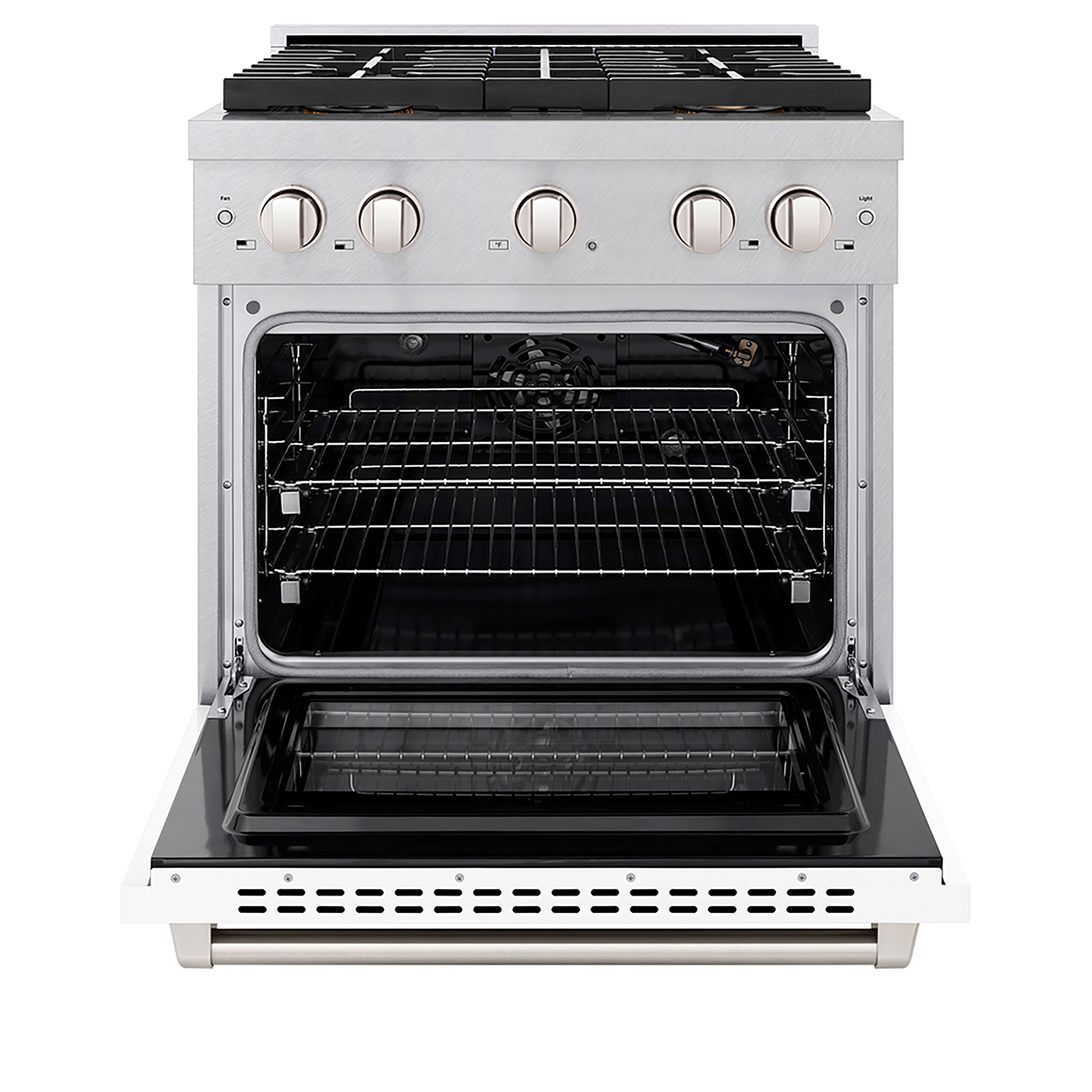 ZLINE 30 in. Gas Range – 4.2 cu. ft. Capacity – 4 Burner DuoPro™ Cooktop – Convection Gas Oven – Satin Stainless Steel with White Matte Door (PSGRS-WM-30)